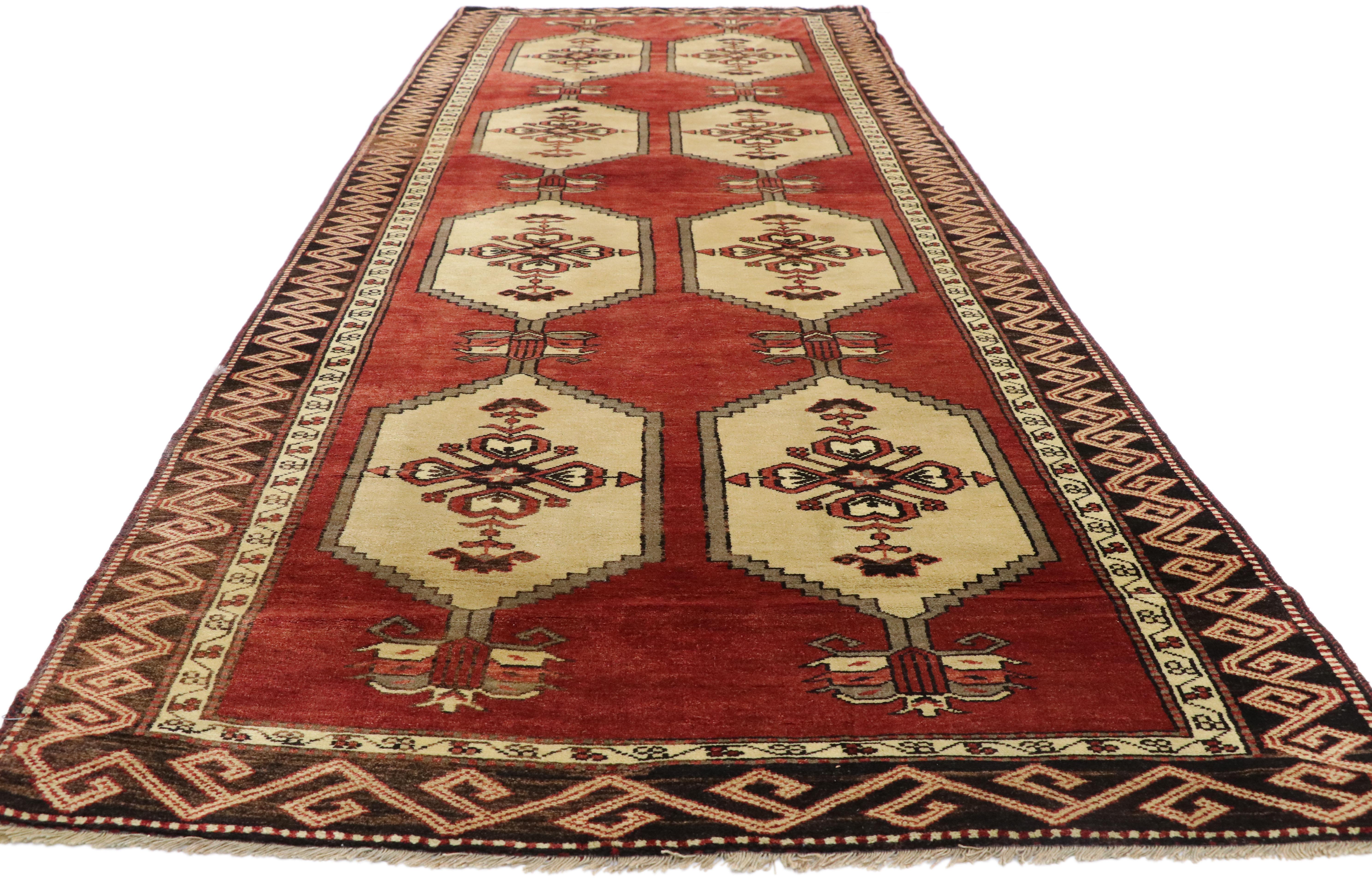 Pair of Vintage Turkish Oushak Runners with Art Deco Style For Sale 5