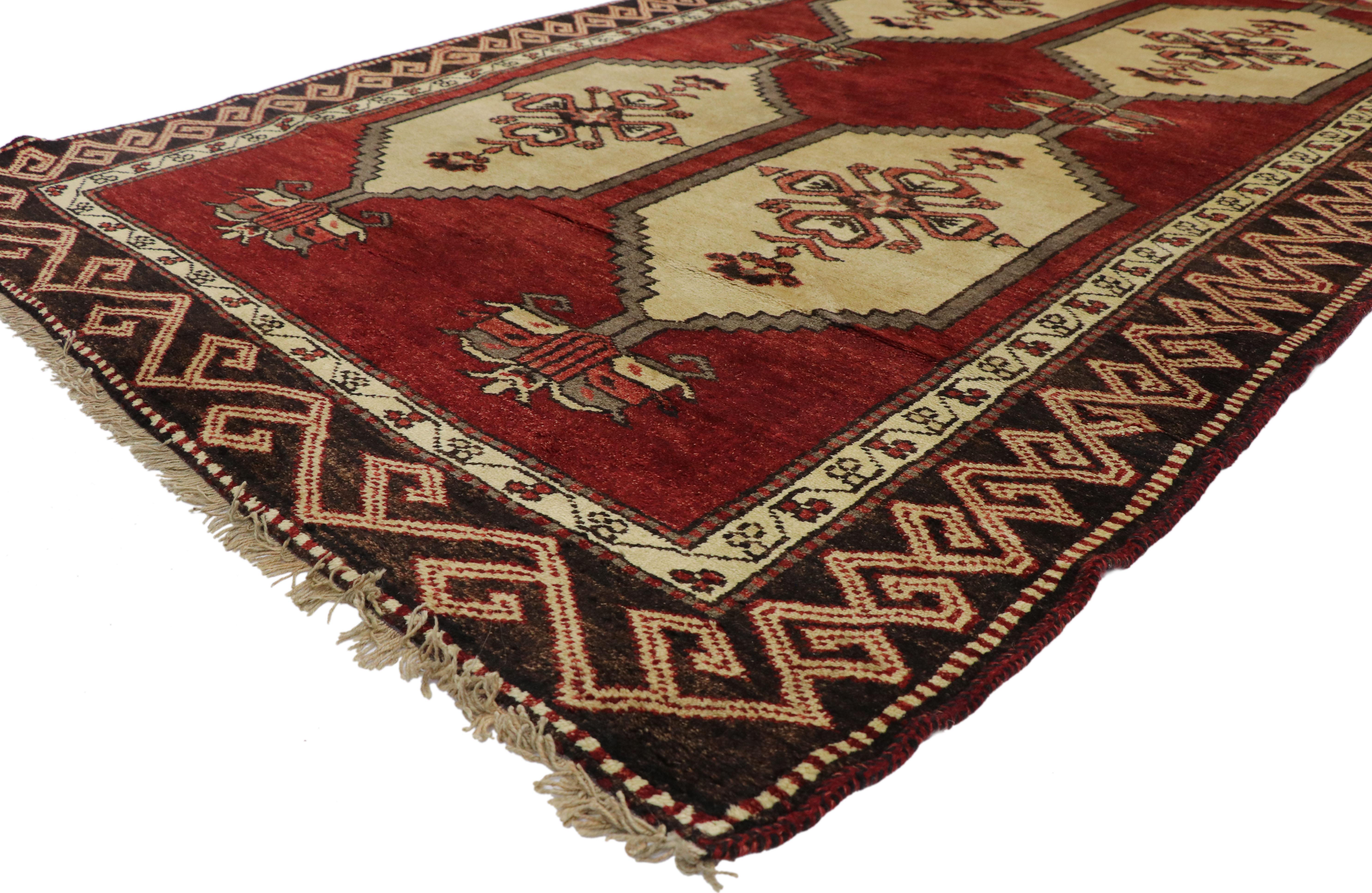 Hand-Knotted Pair of Vintage Turkish Oushak Runners with Art Deco Style For Sale