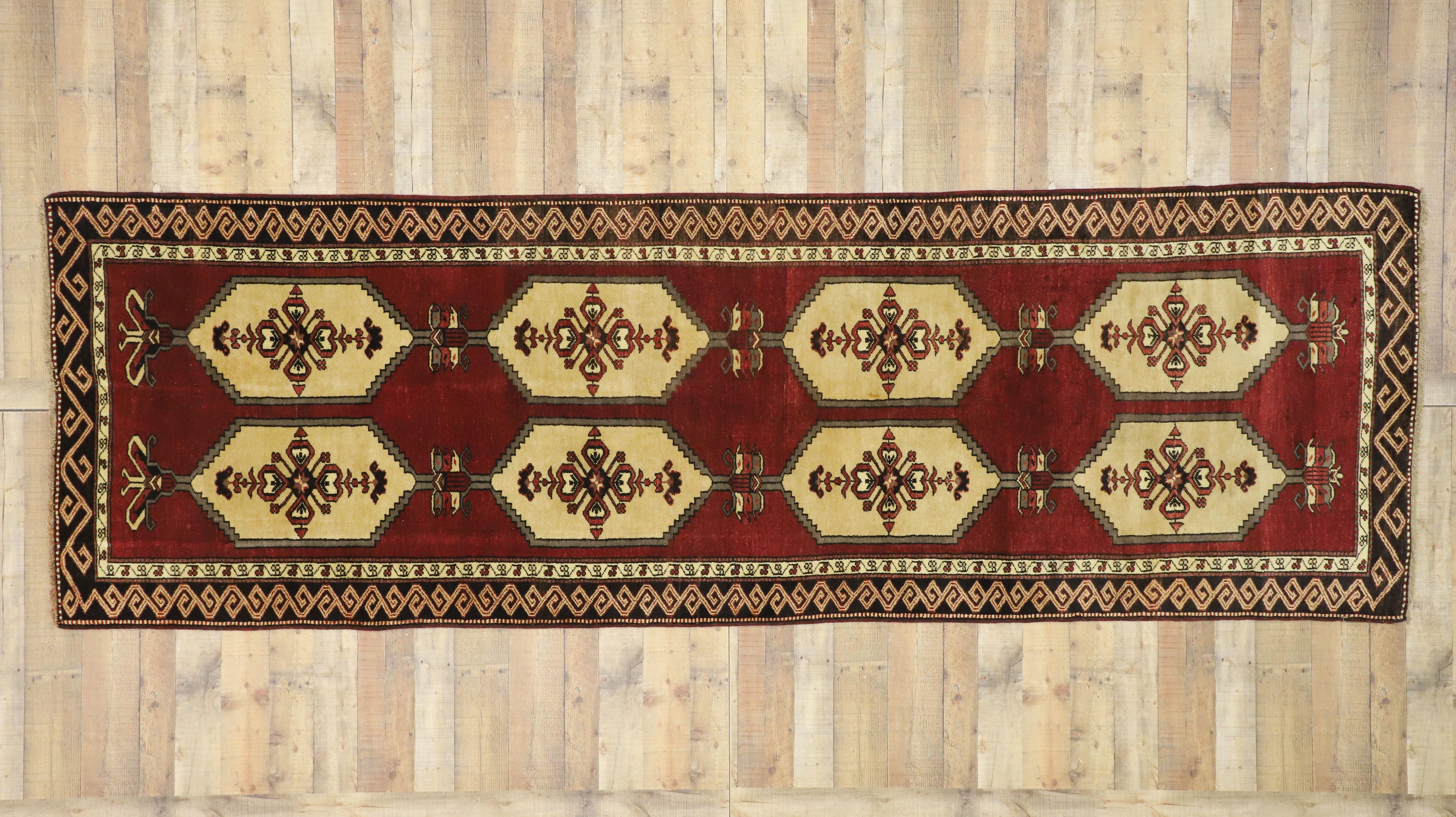 Pair of Vintage Turkish Oushak Runners with Art Deco Style For Sale 3