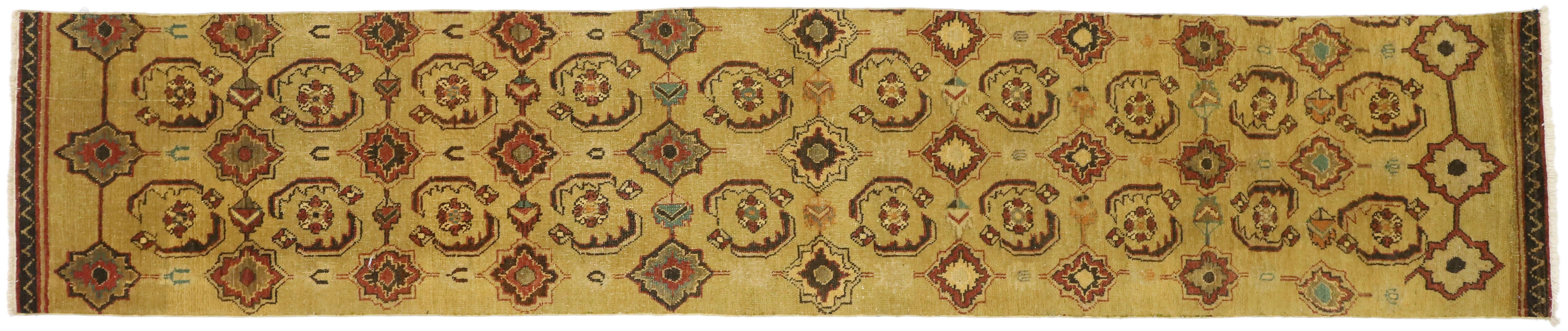 Pair of Vintage Turkish Oushak Carpet Runners with Rustic Arts and Crafts Style For Sale 2