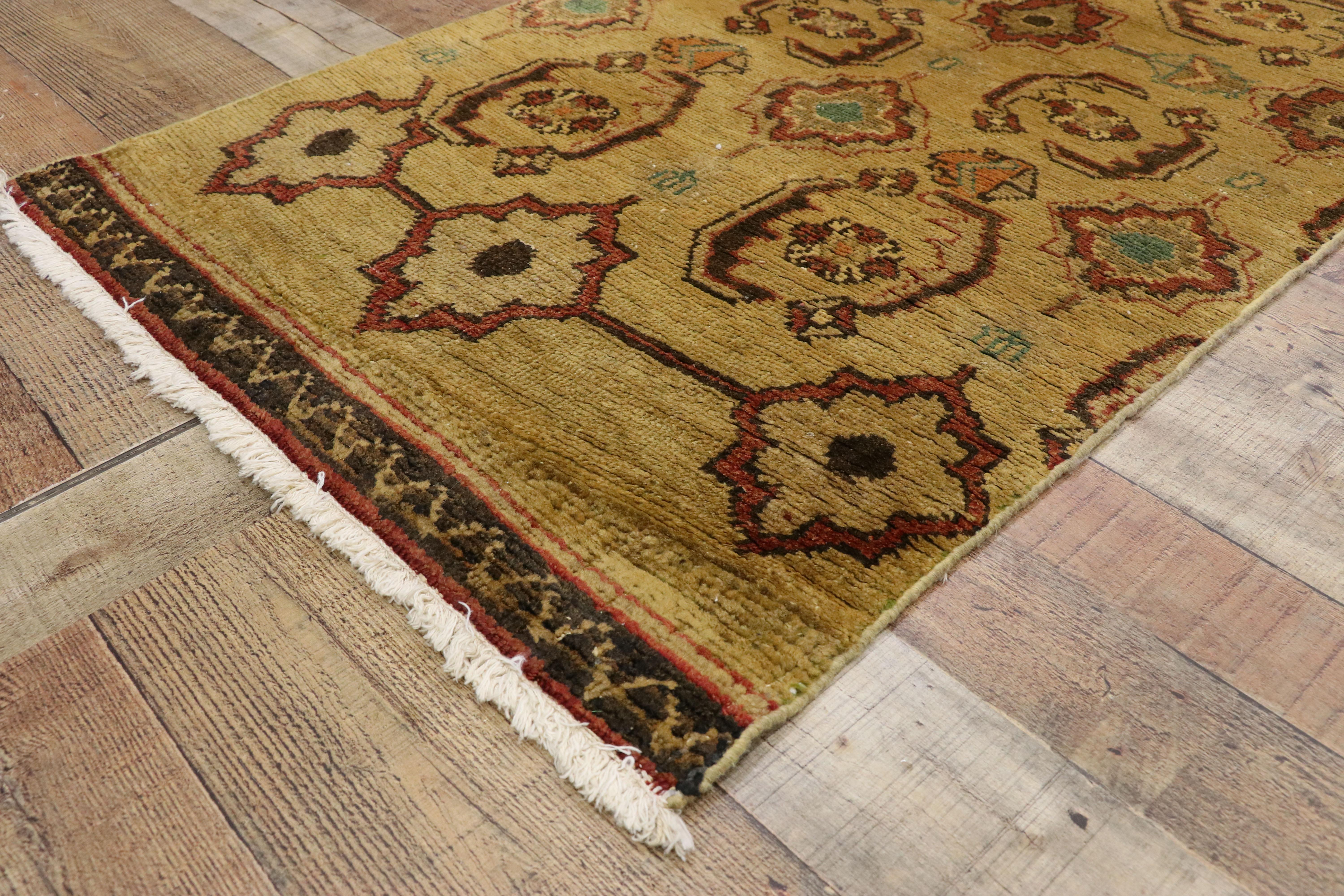 20th Century Pair of Vintage Turkish Oushak Carpet Runners with Rustic Arts and Crafts Style For Sale