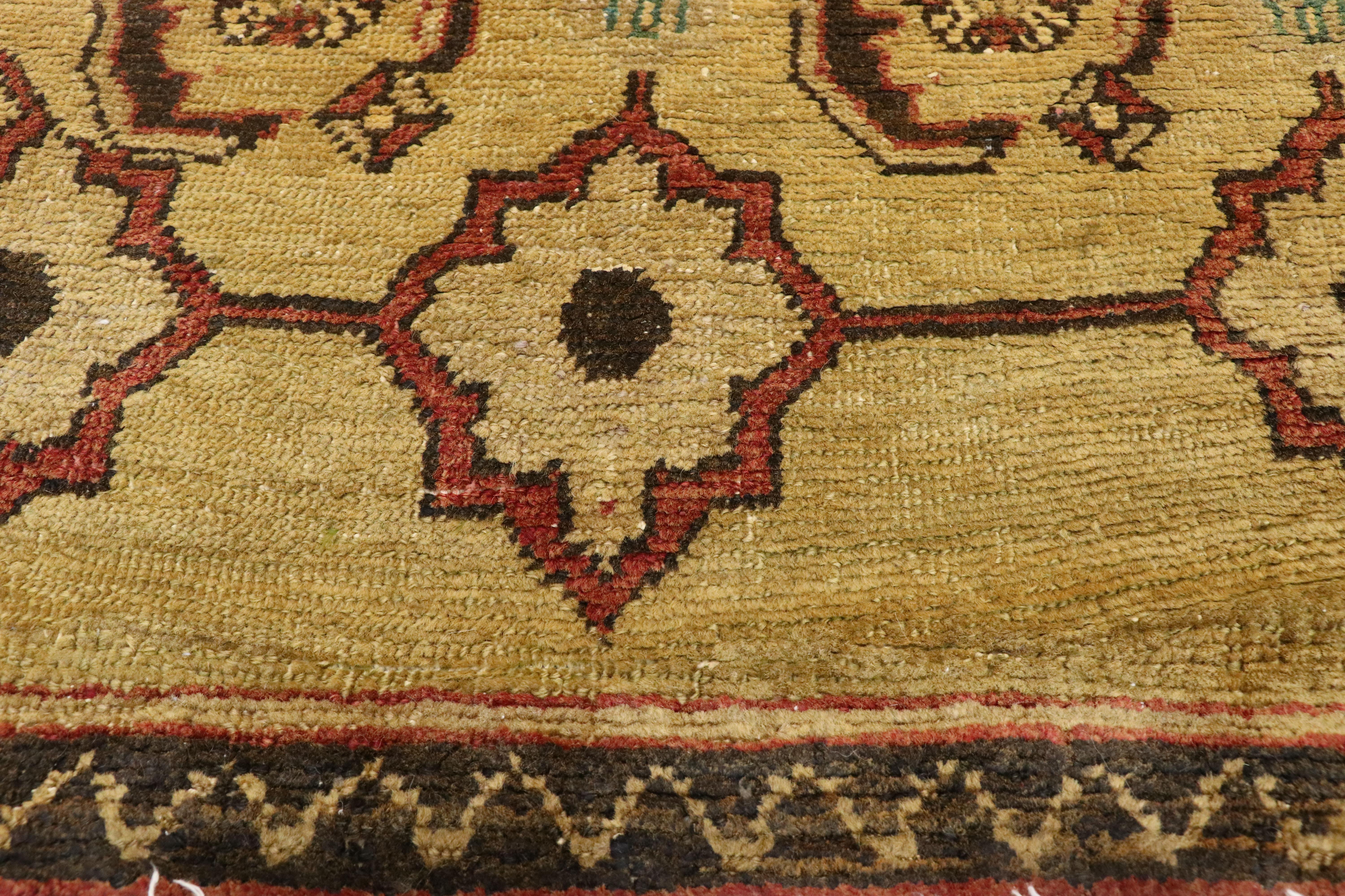 Hand-Knotted Pair of Vintage Turkish Oushak Carpet Runners with Rustic Arts and Crafts Style For Sale