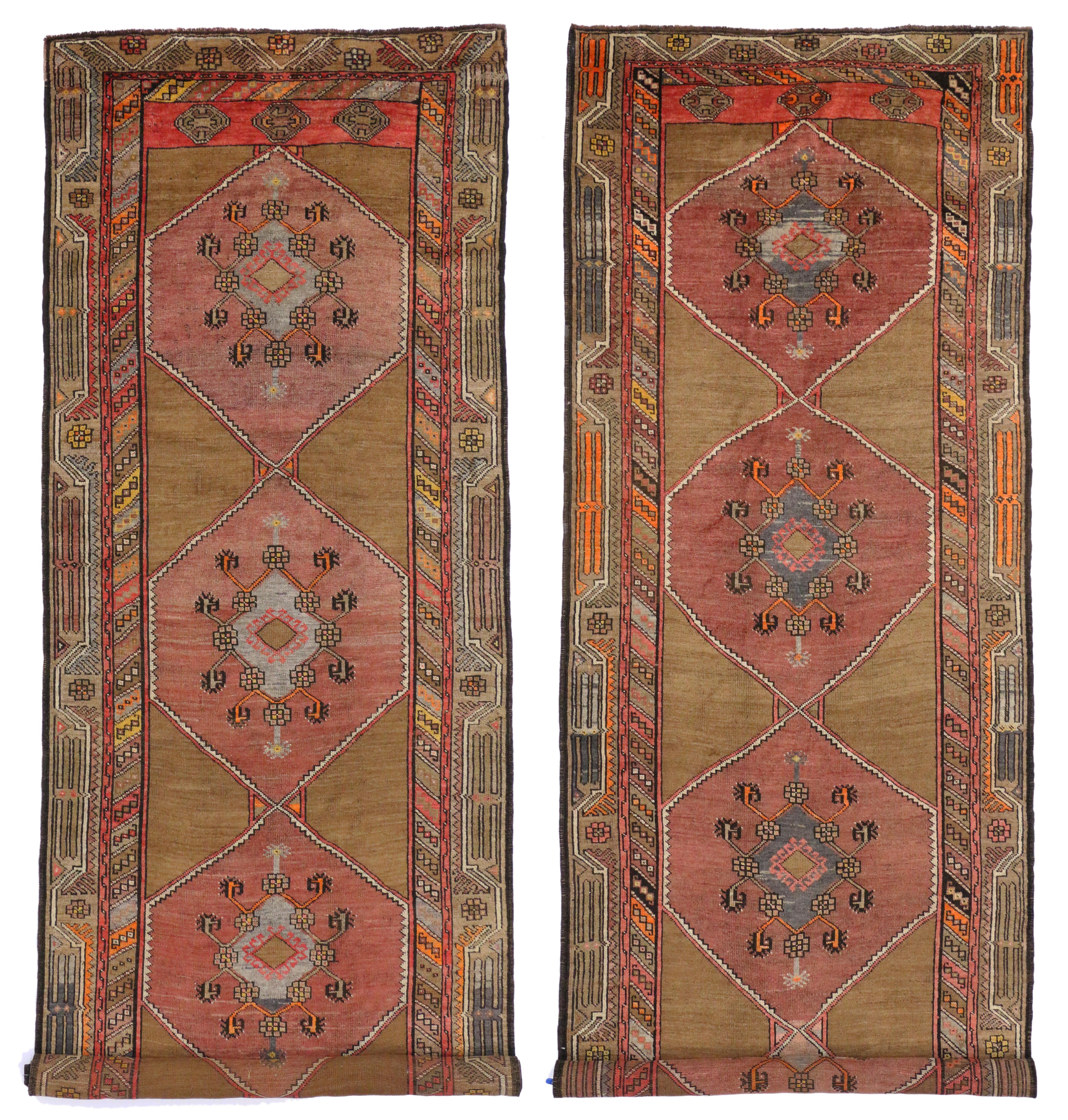Pair of Vintage Turkish Oushak Hallway Runners with Mid-Century Modern Style For Sale 2
