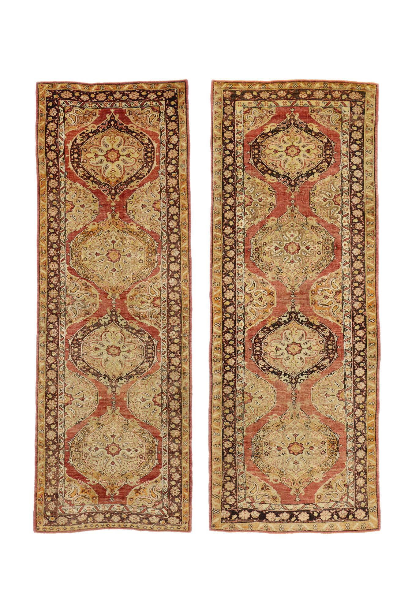 Pair of Vintage Turkish Oushak Rugs, Spanish Colonial Style Meets Rustic Charm For Sale 6