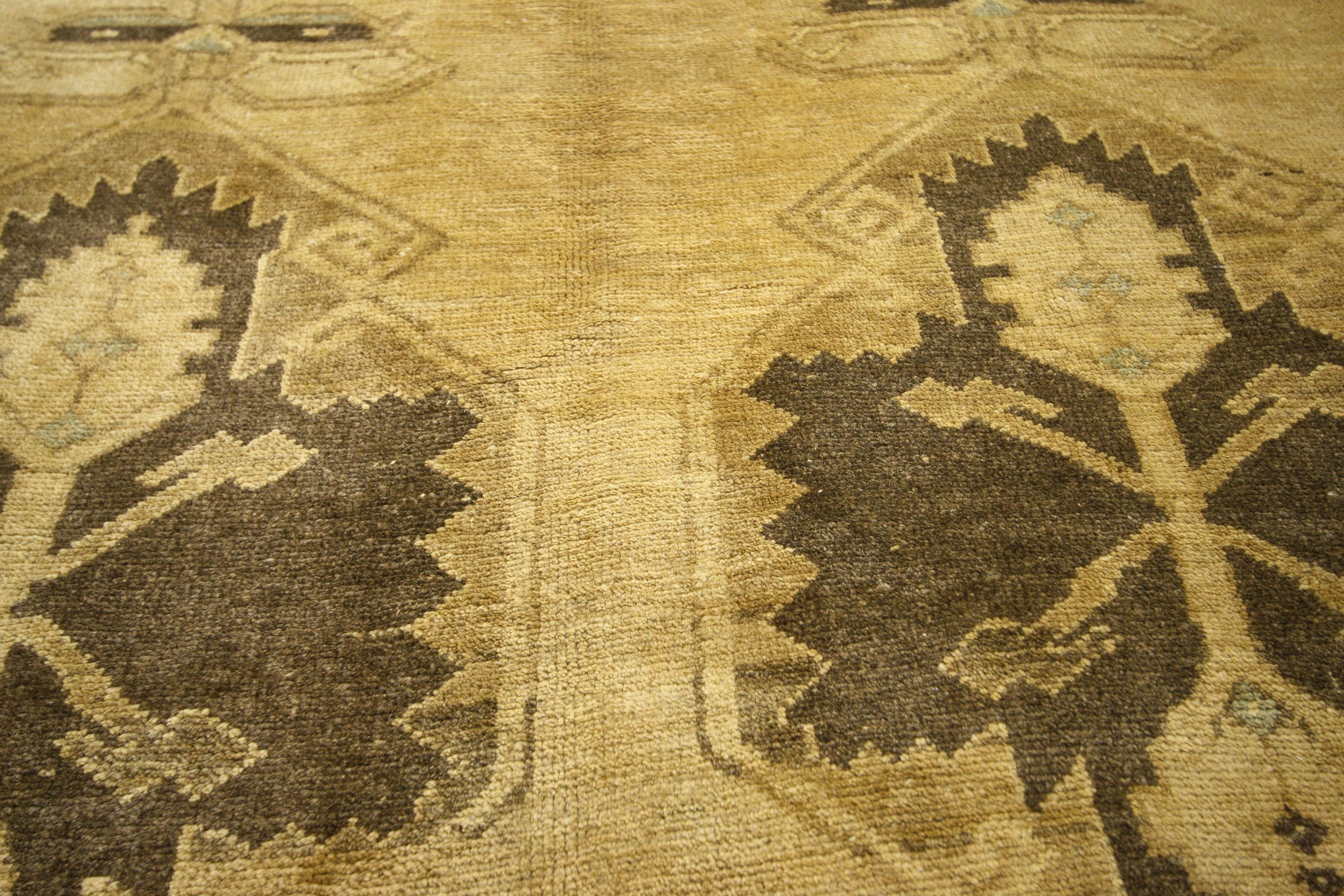 Wool Pair of Vintage Turkish Oushak Runners with Feminine Shaker Style For Sale