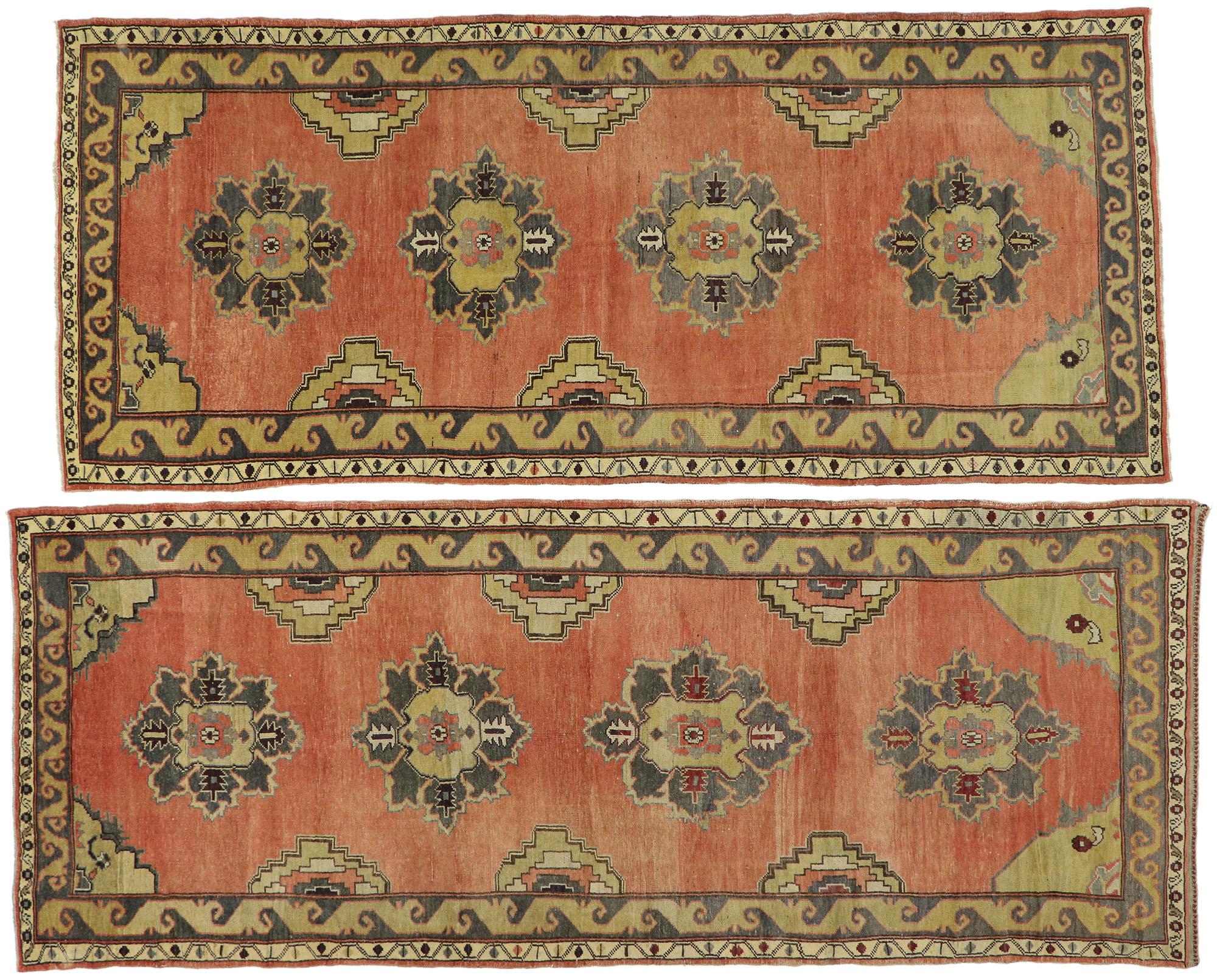 Pair of Vintage Turkish Oushak Runners, Matching Hallway Runners For Sale 7