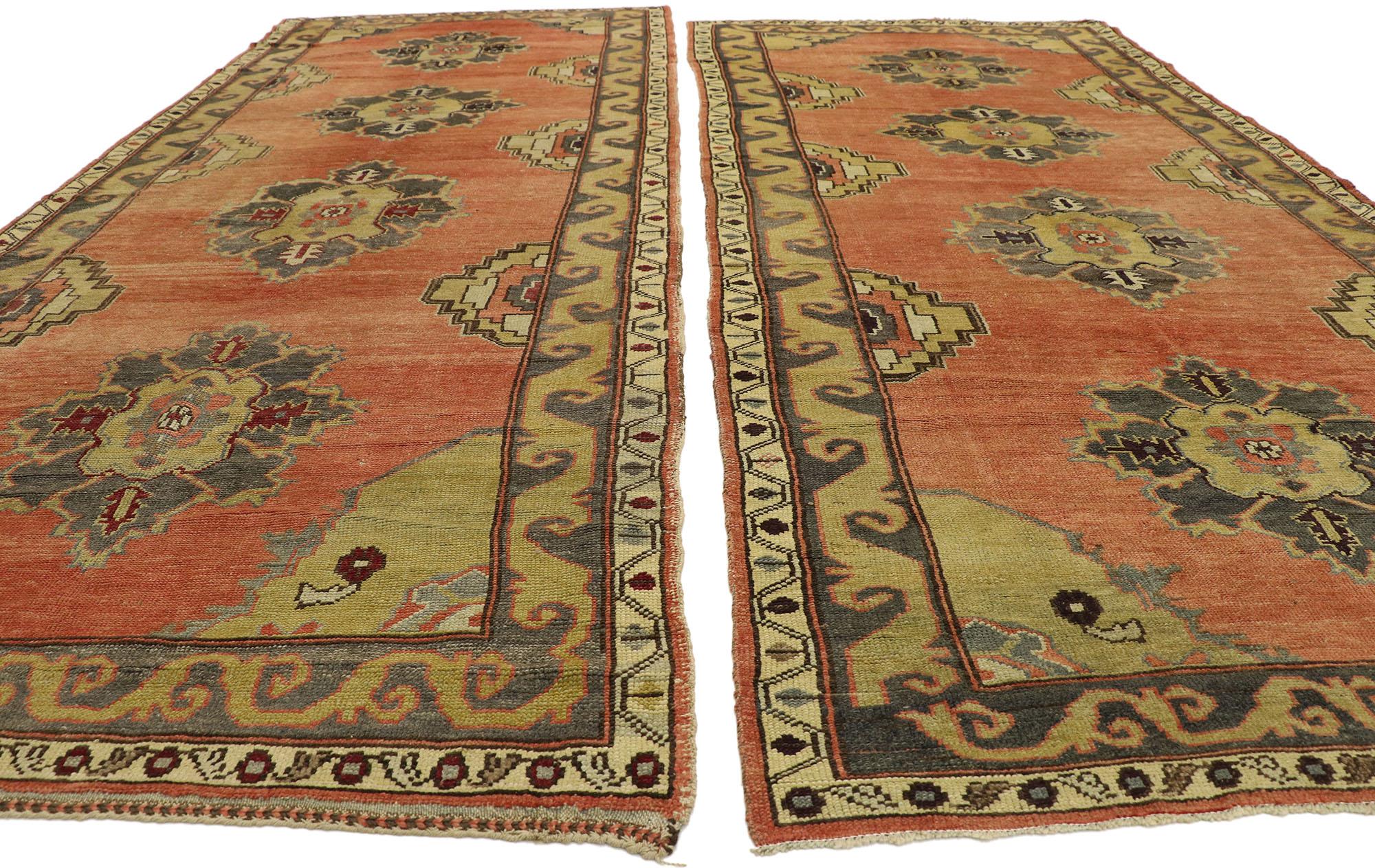 Pair of Vintage Turkish Oushak Runners, Matching Hallway Runners In Good Condition For Sale In Dallas, TX