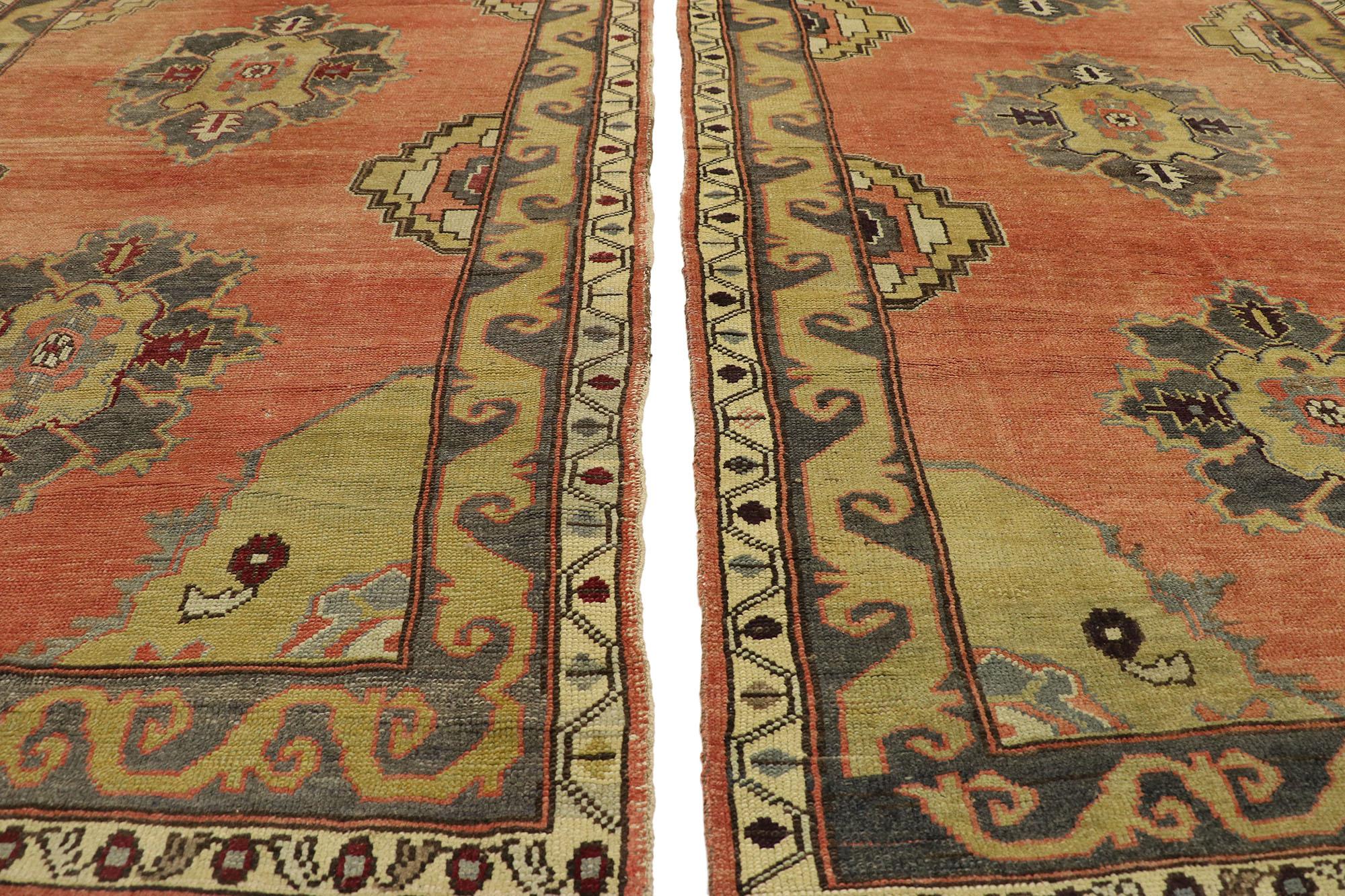 Wool Pair of Vintage Turkish Oushak Runners, Matching Hallway Runners For Sale