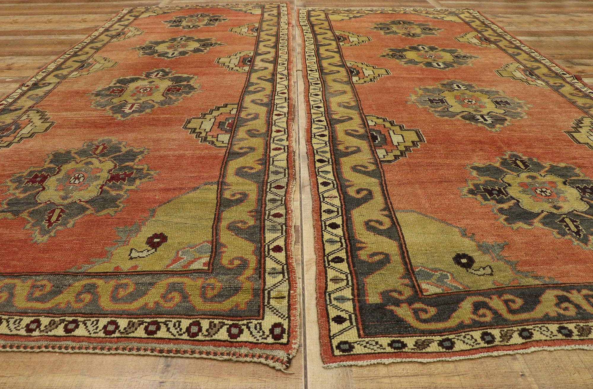 Pair of Vintage Turkish Oushak Runners, Matching Hallway Runners For Sale 5