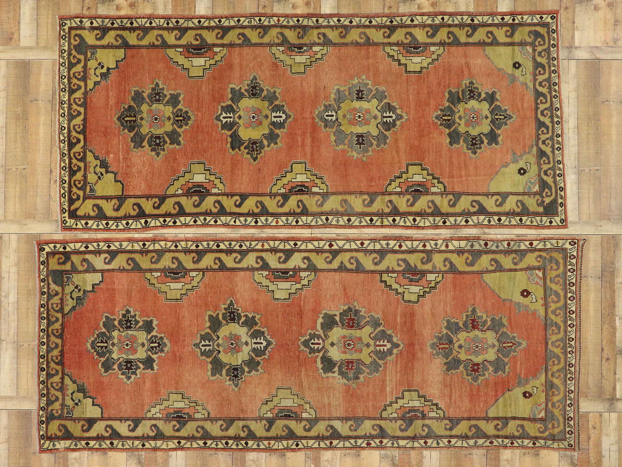 Pair of Vintage Turkish Oushak Runners, Matching Hallway Runners For Sale 6