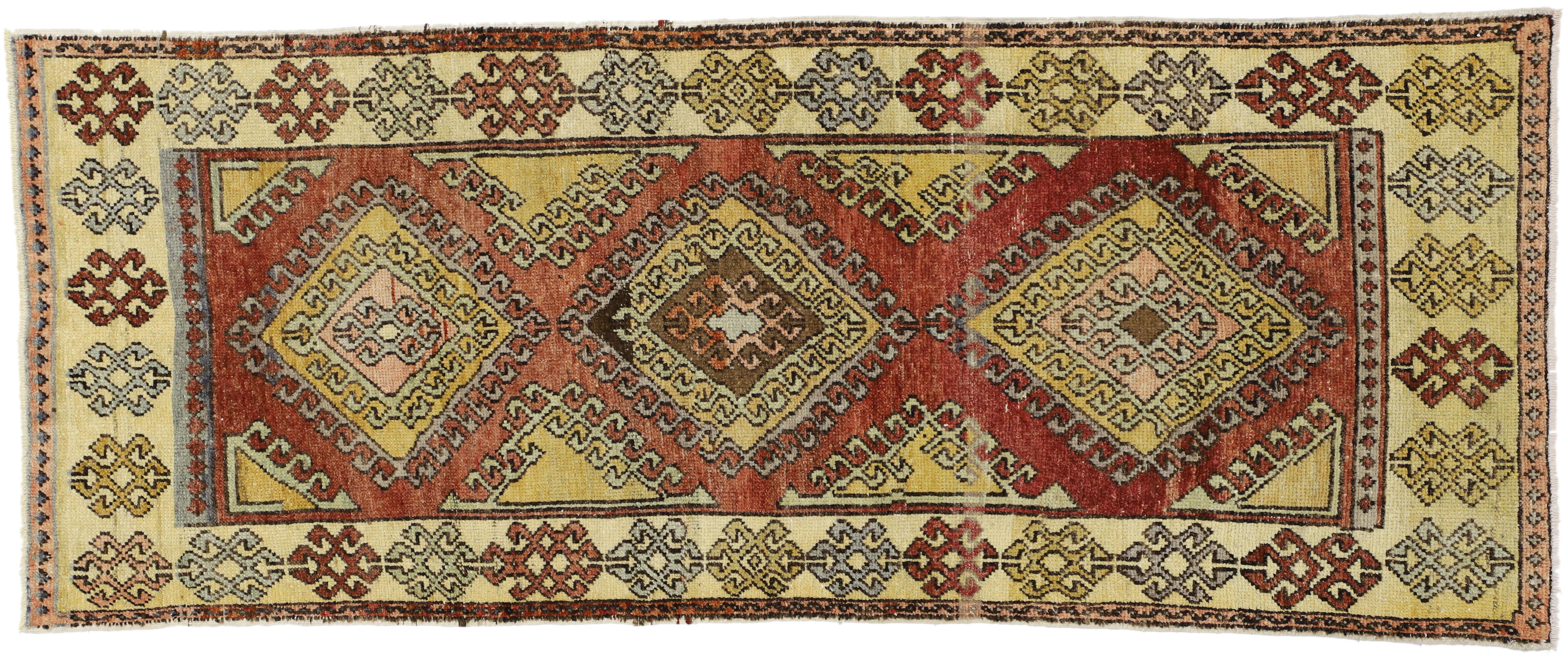 Pair of Vintage Turkish Oushak Runners, Matching Tribal Style Hallway Runners For Sale 4