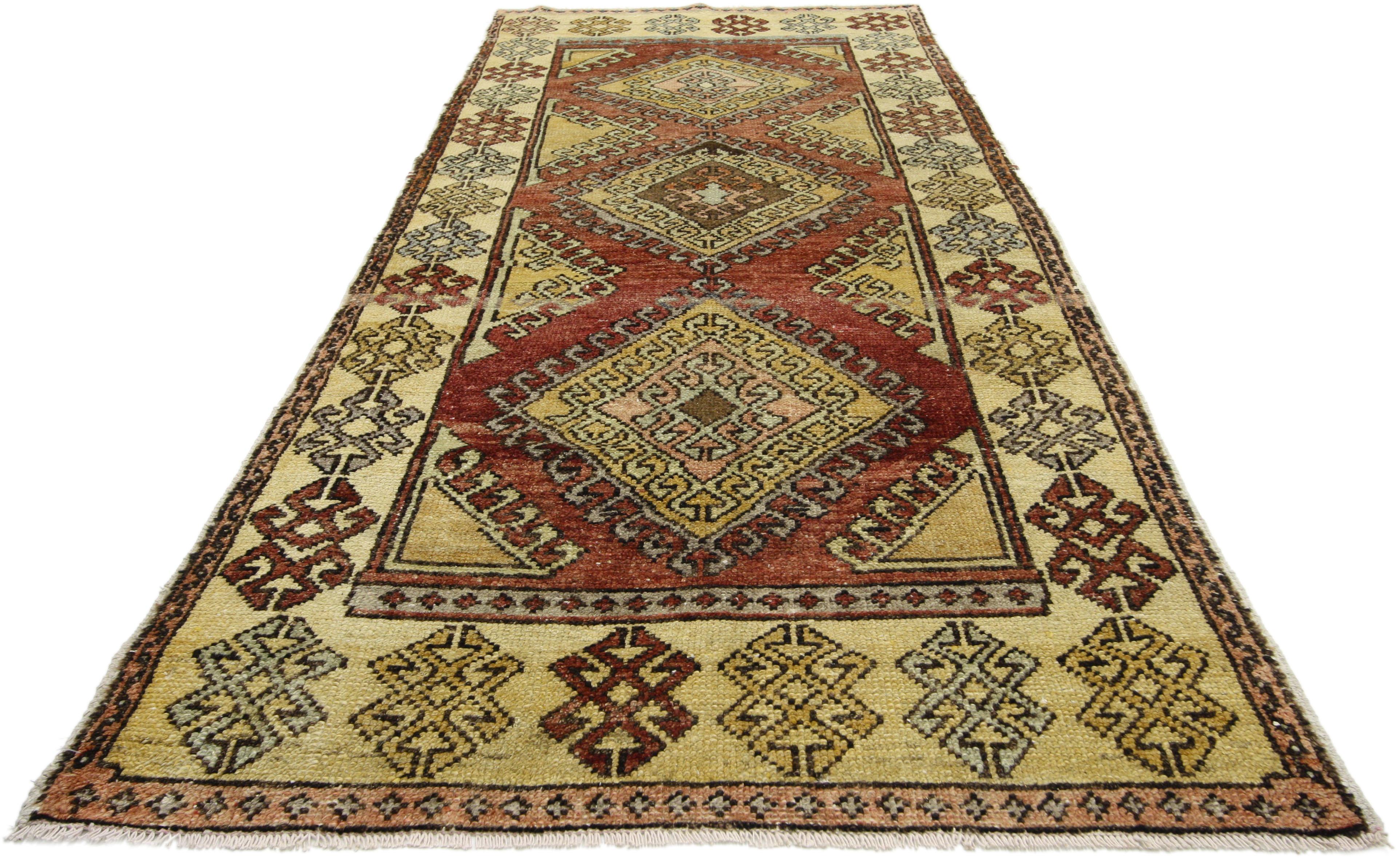 Pair of Vintage Turkish Oushak Runners, Matching Tribal Style Hallway Runners For Sale 6