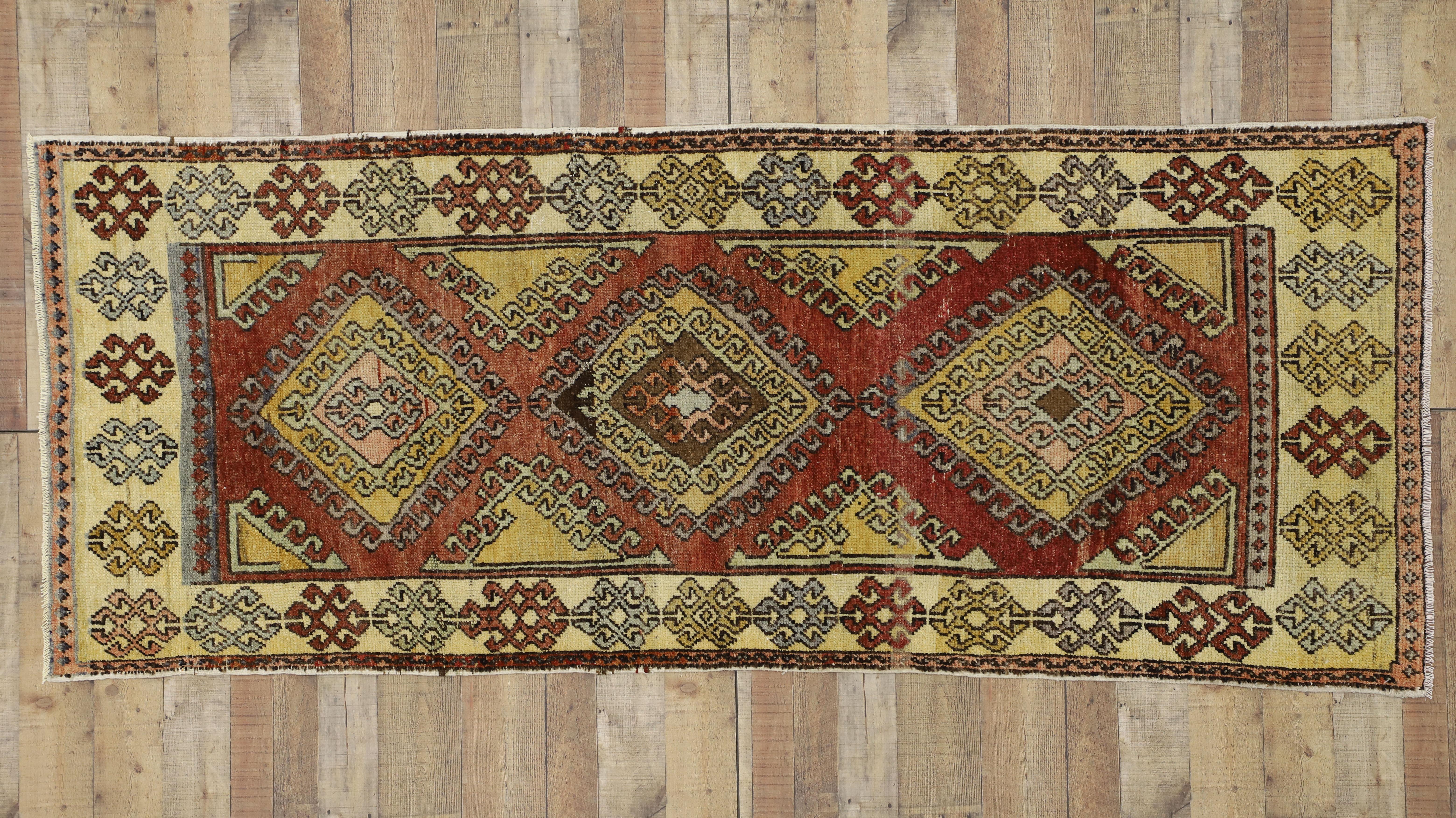 Pair of Vintage Turkish Oushak Runners, Matching Tribal Style Hallway Runners For Sale 10