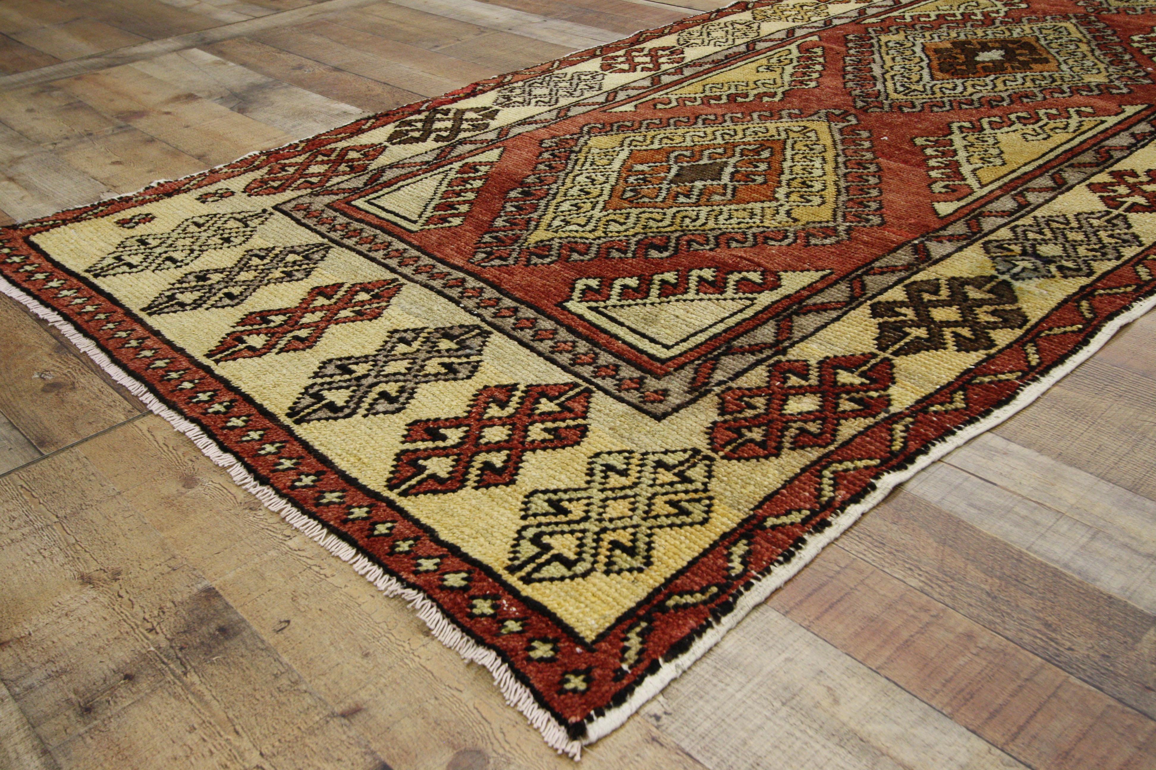 Wool Pair of Vintage Turkish Oushak Runners, Matching Tribal Style Hallway Runners For Sale
