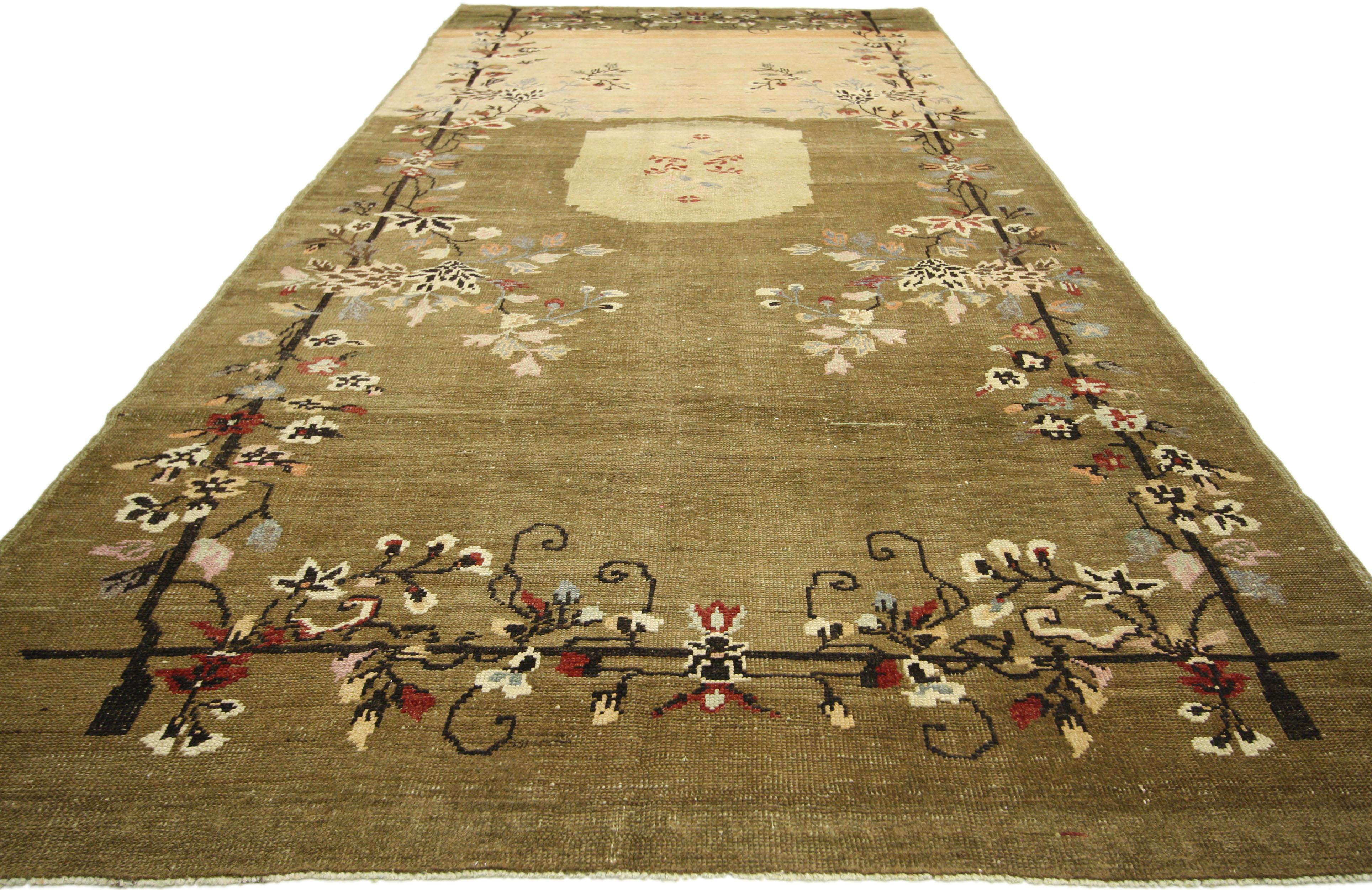Hand-Knotted Pair of Vintage Turkish Oushak Runners with French Chalet Style For Sale