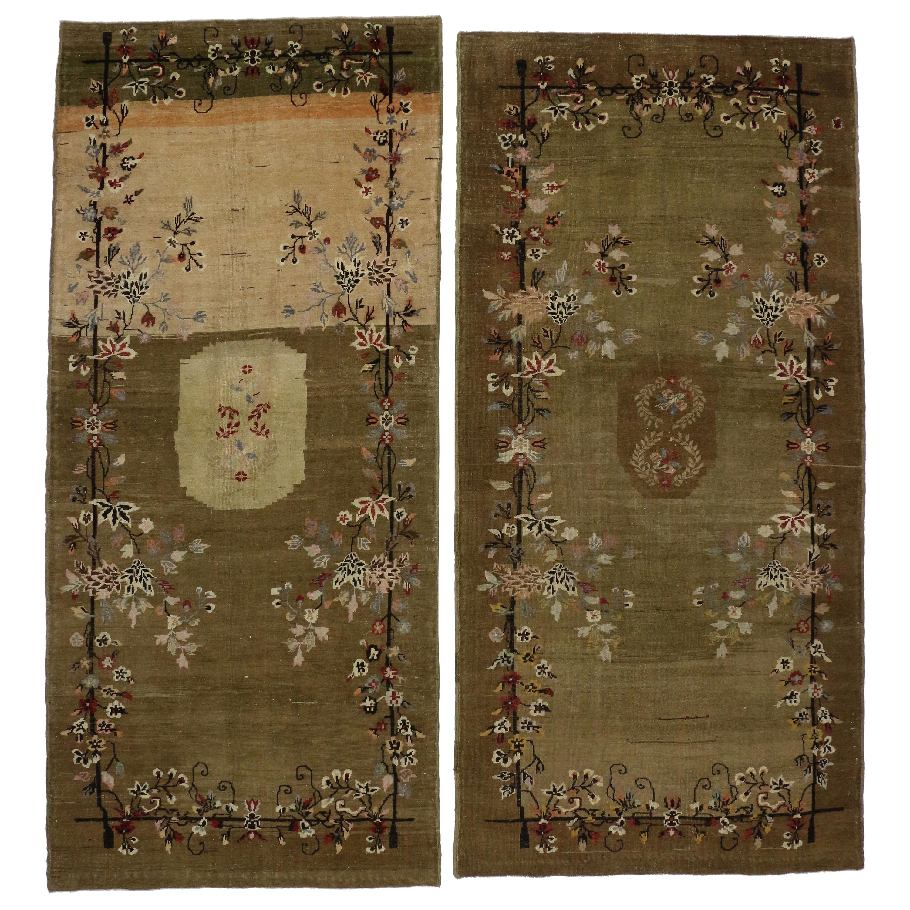 Pair of Vintage Turkish Oushak Runners with French Chalet Style For Sale