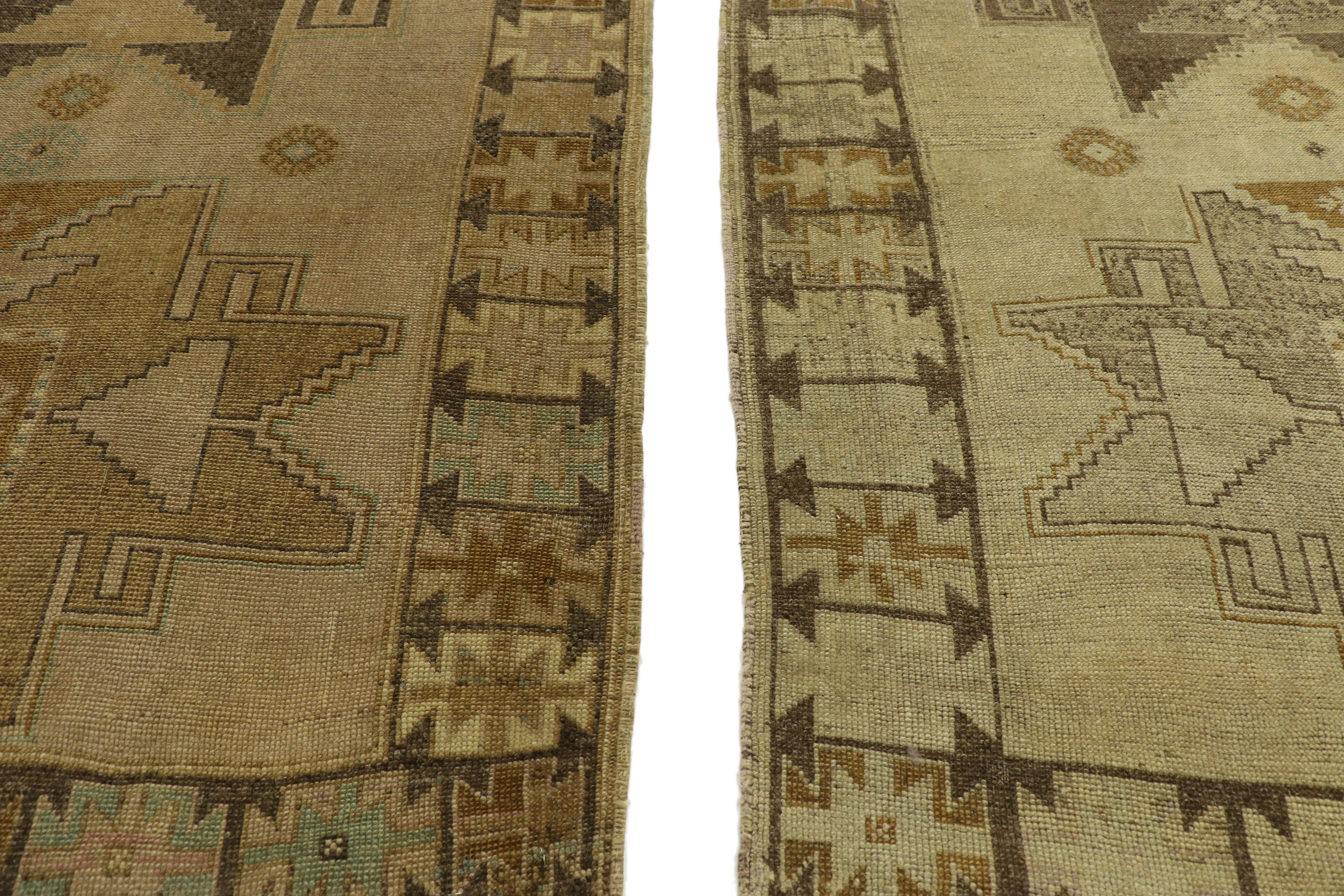 Pair of Vintage Turkish Oushak Runners with Mid-Century Modern Style For Sale 4