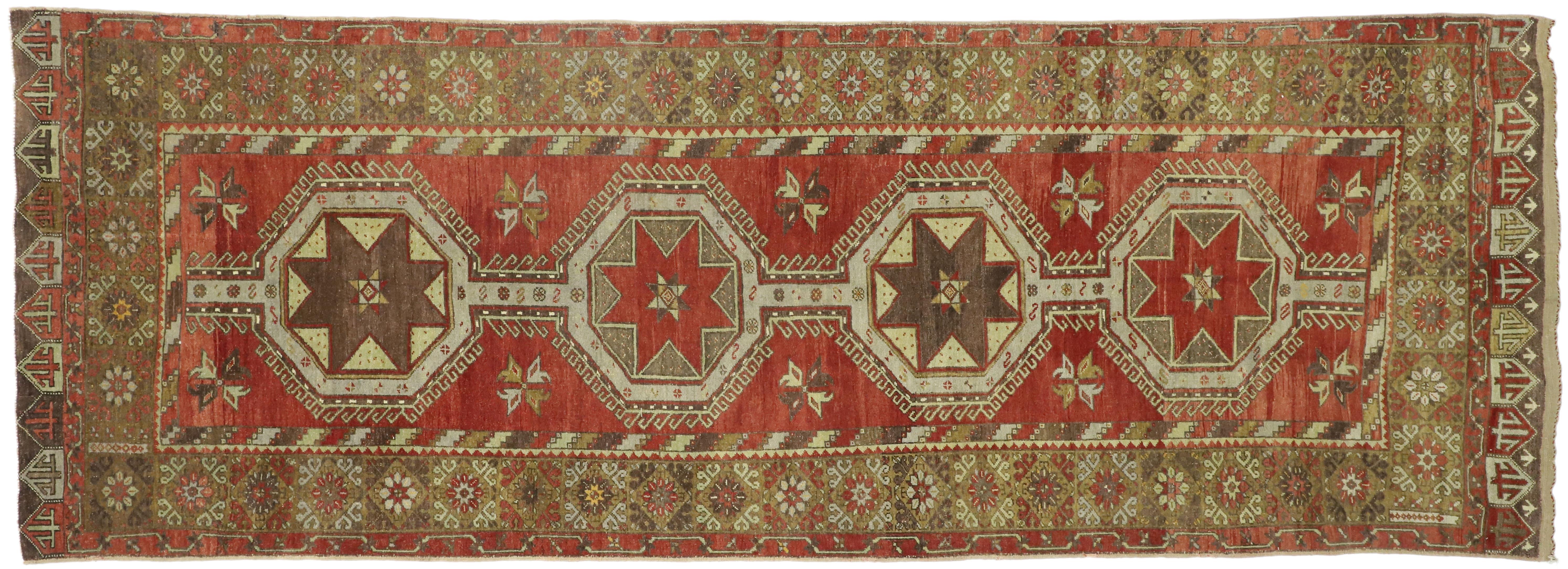 Coppia di tappeti turchi d'epoca Oushak Gallery con stile moderno di metà secolo in vendita 4