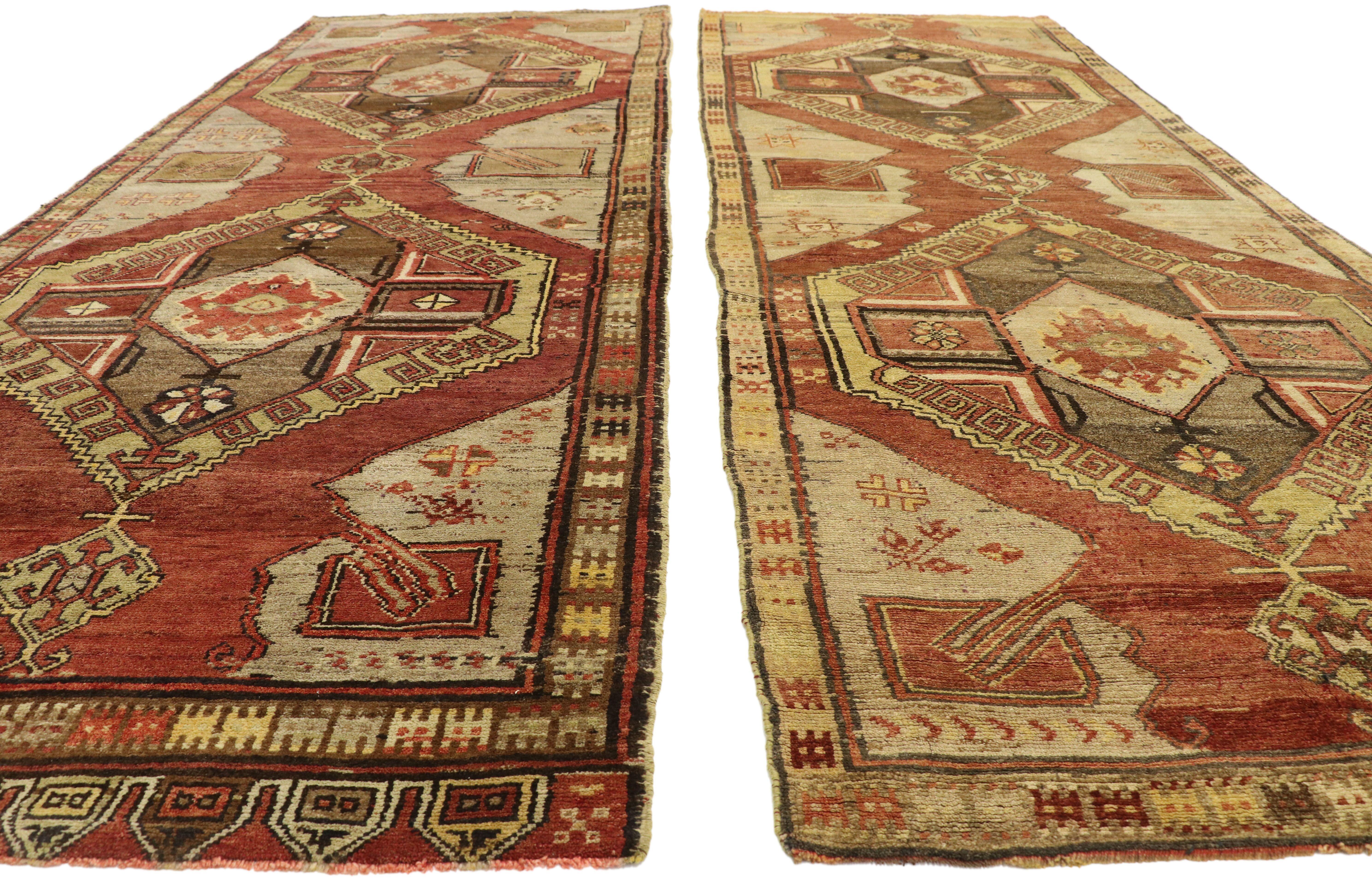 Pair of Vintage Turkish Oushak Runners with Mid-Century Modern Style For Sale 5