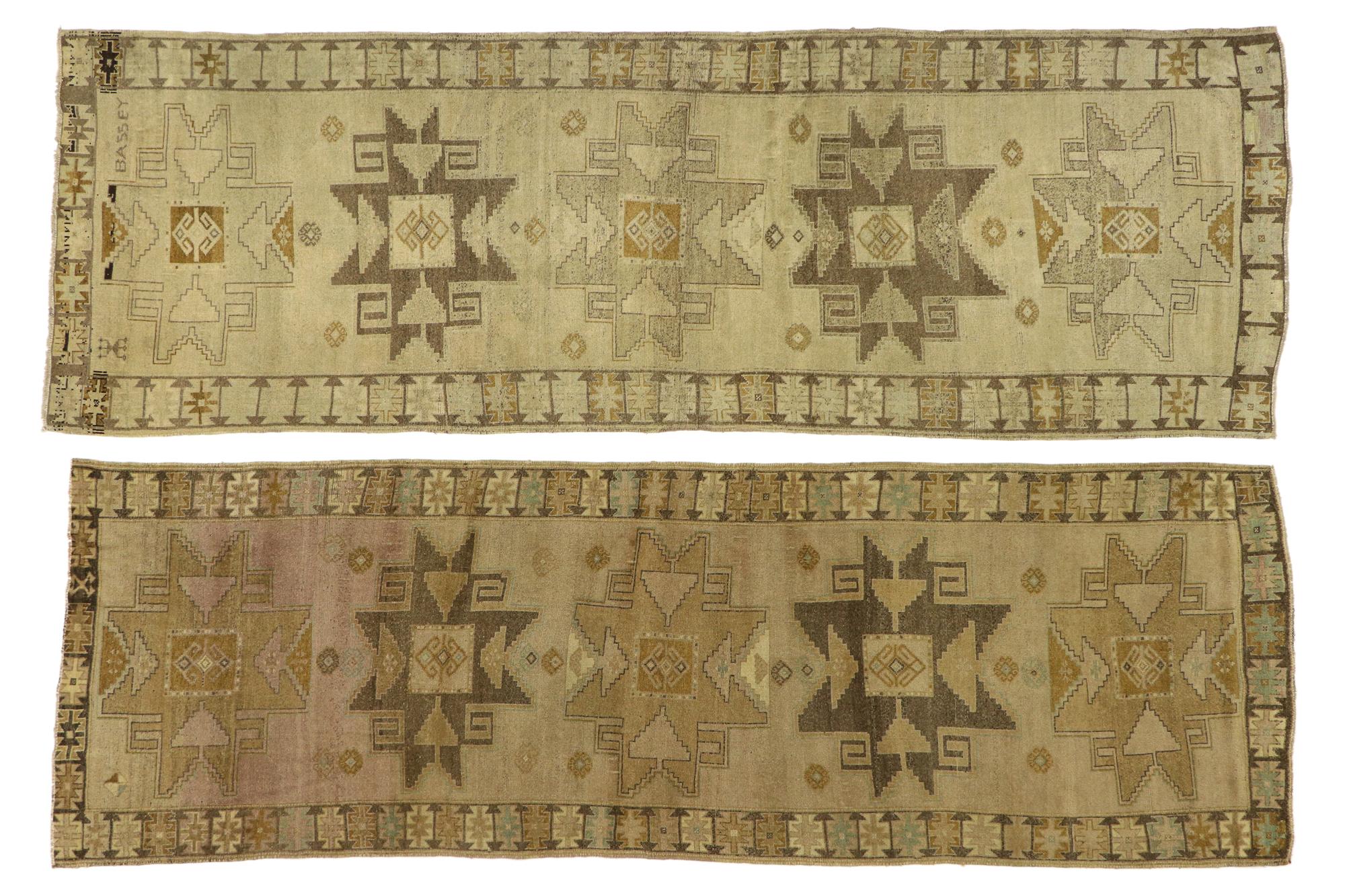 Pair of Vintage Turkish Oushak Runners with Mid-Century Modern Style For Sale 5