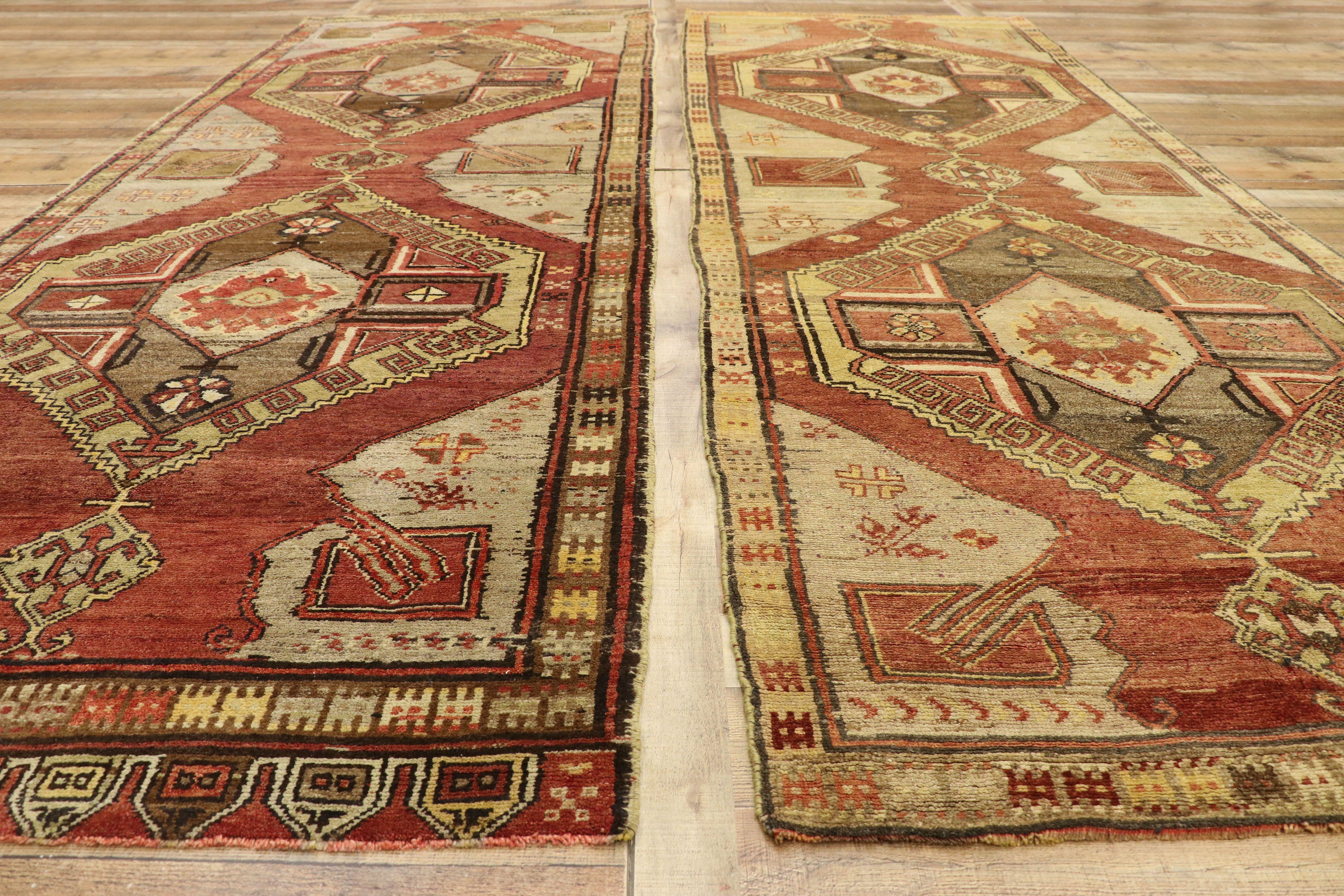 Pair of Vintage Turkish Oushak Runners with Mid-Century Modern Style For Sale 6