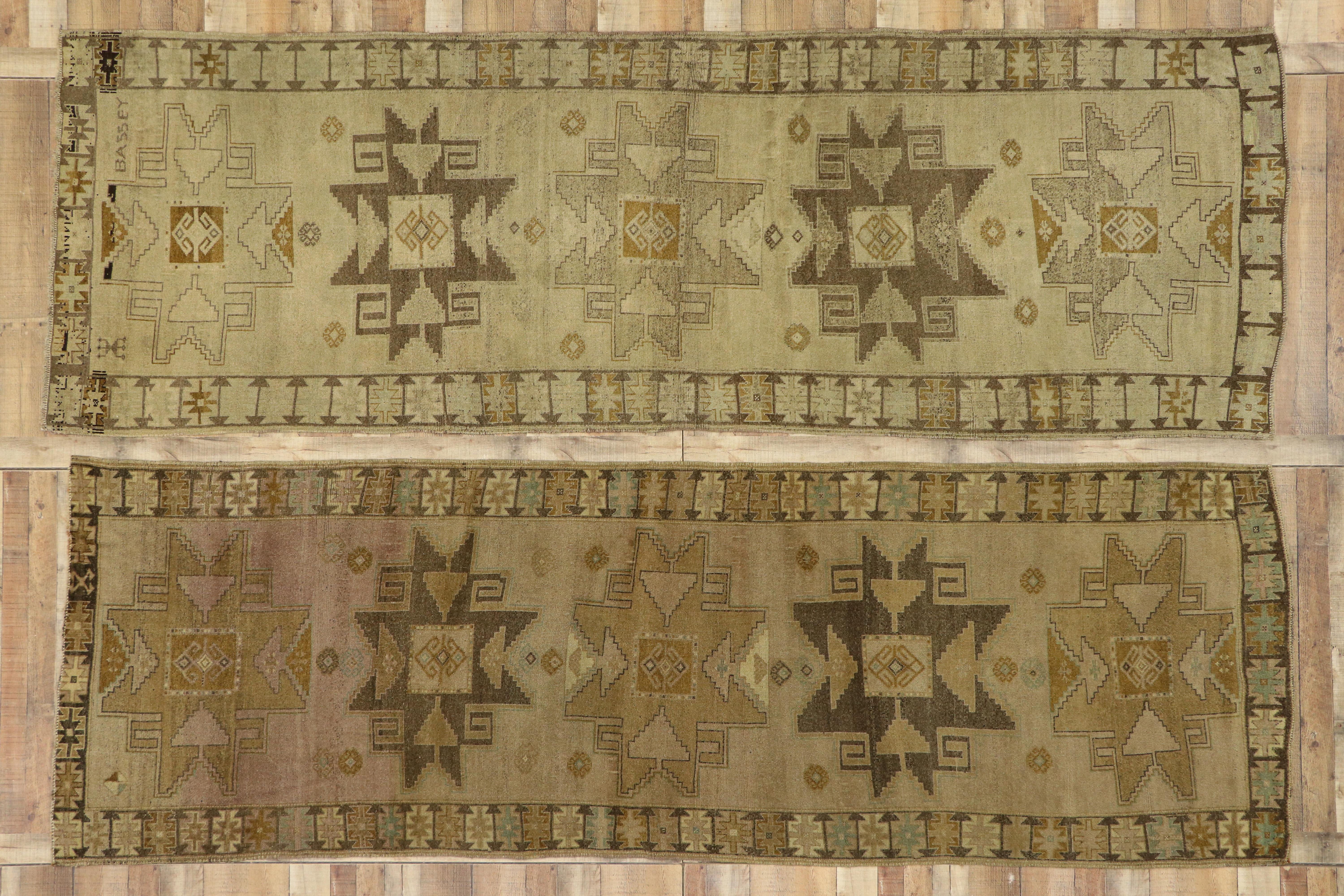 20th Century Pair of Vintage Turkish Oushak Runners with Mid-Century Modern Style For Sale
