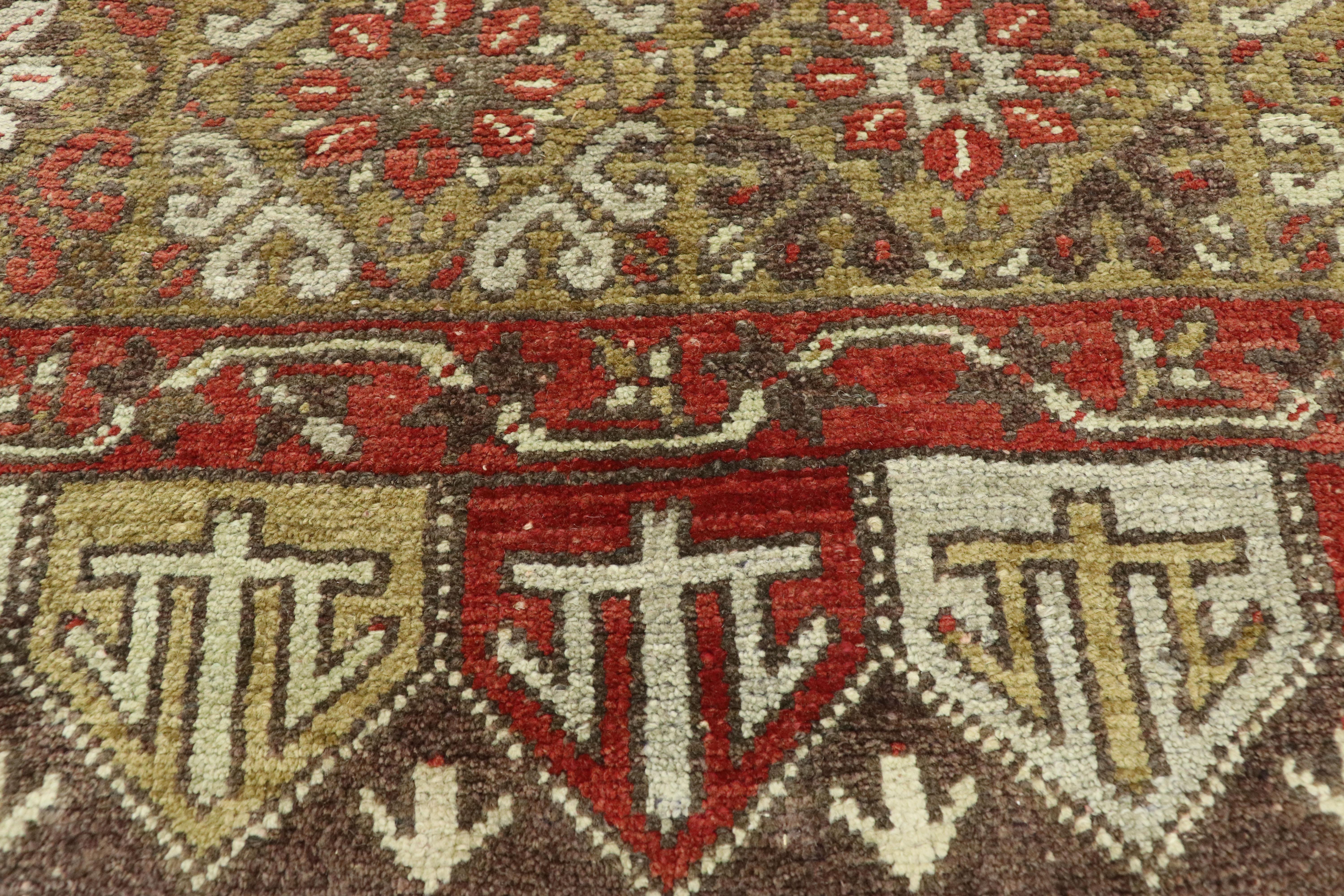 XX secolo Coppia di tappeti turchi d'epoca Oushak Gallery con stile moderno di metà secolo in vendita