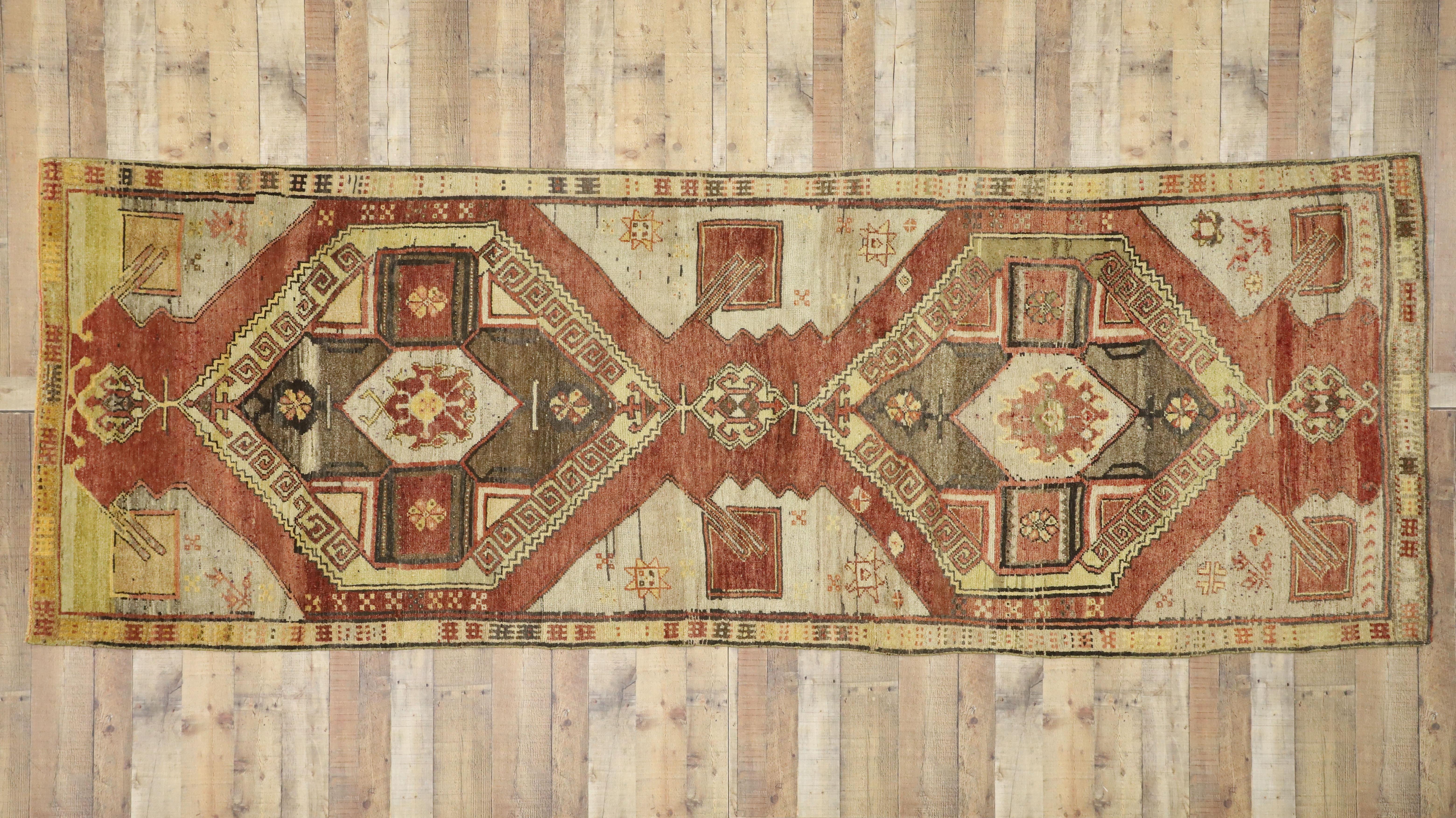 Pair of Vintage Turkish Oushak Runners with Mid-Century Modern Style For Sale 3