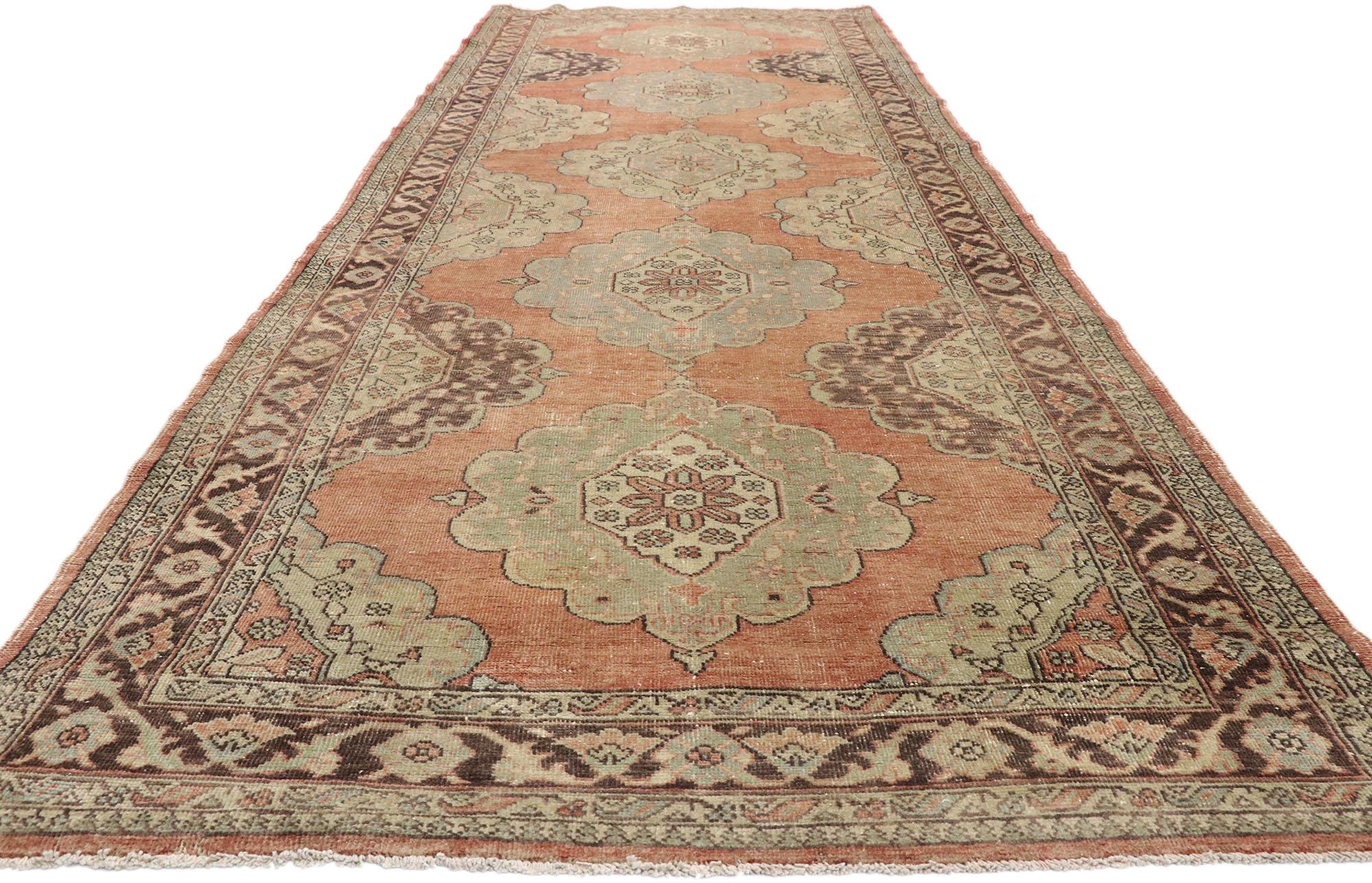 Pair of Vintage Turkish Oushak Gallery Rugs, Matching Wide Hallway Runners For Sale 6