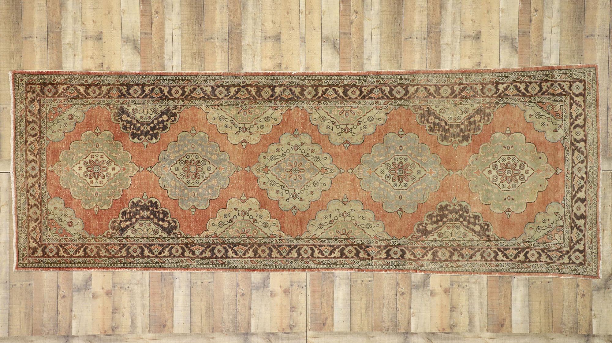 Pair of Vintage Turkish Oushak Gallery Rugs, Matching Wide Hallway Runners For Sale 11
