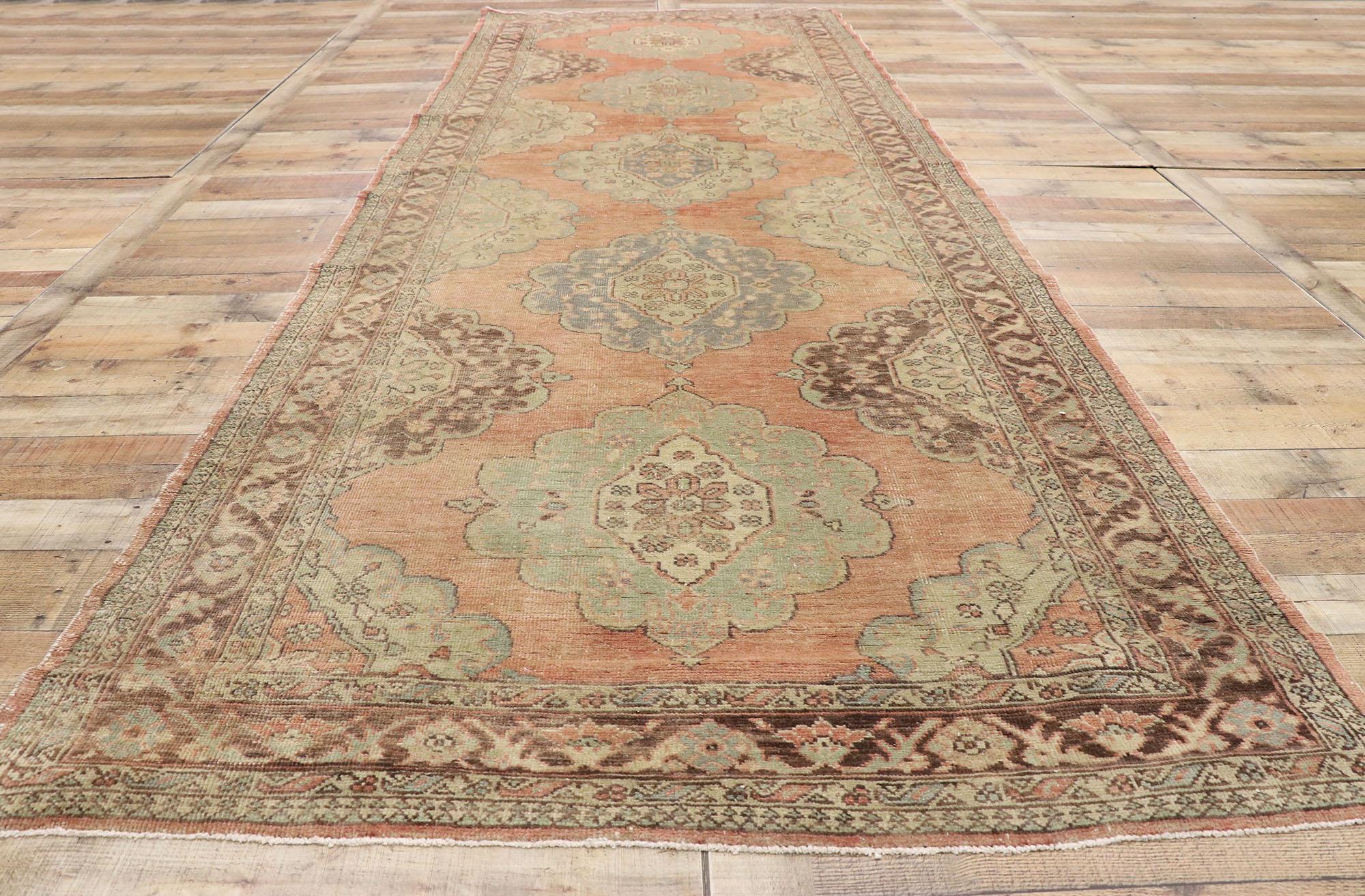Pair of Vintage Turkish Oushak Gallery Rugs, Matching Wide Hallway Runners For Sale 2