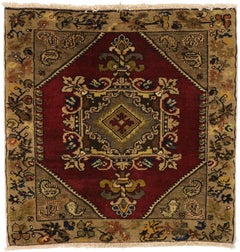 Pair of Vintage Turkish Oushak Yastik Scatter Rugs, Matching Small Accent Rugs