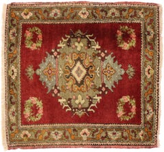 Pair of Vintage Turkish Oushak Yastik Scatter Rugs, Matching Small Accent Rugs