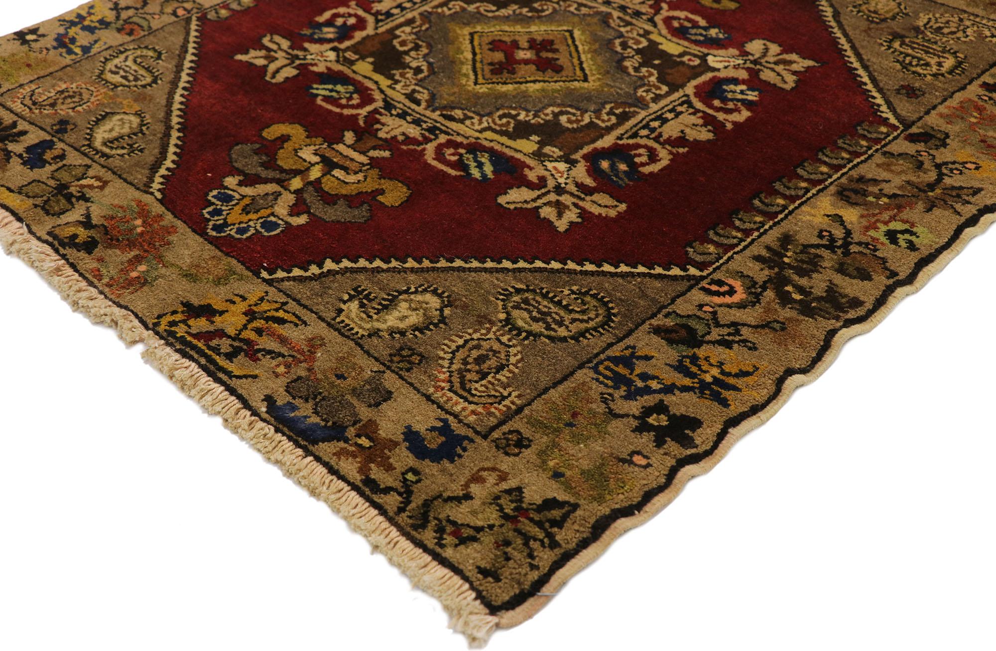 Jacobean Pair of Vintage Turkish Oushak Yastik Scatter Rugs, Matching Small Accent Rugs