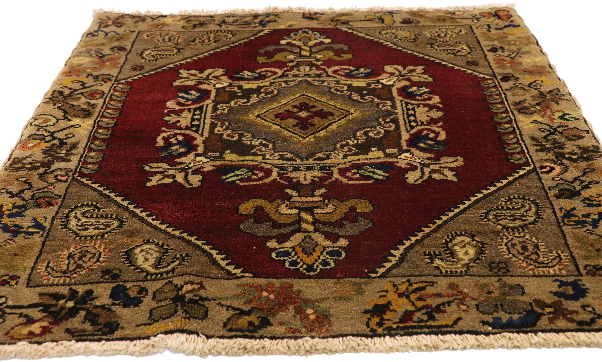 Hand-Knotted Pair of Vintage Turkish Oushak Yastik Scatter Rugs, Matching Small Accent Rugs