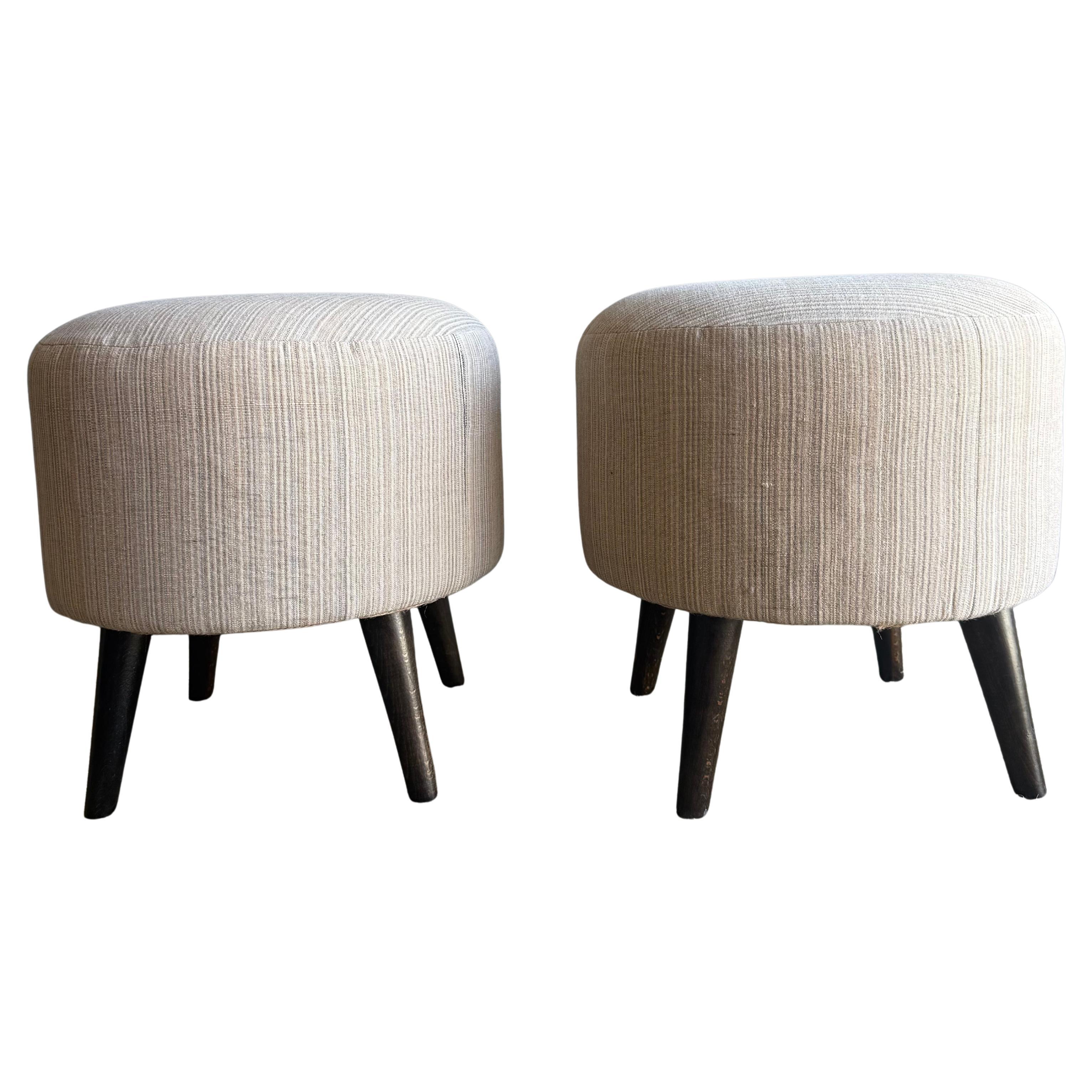 Pair of Vintage Turkish Rug Ottomans For Sale