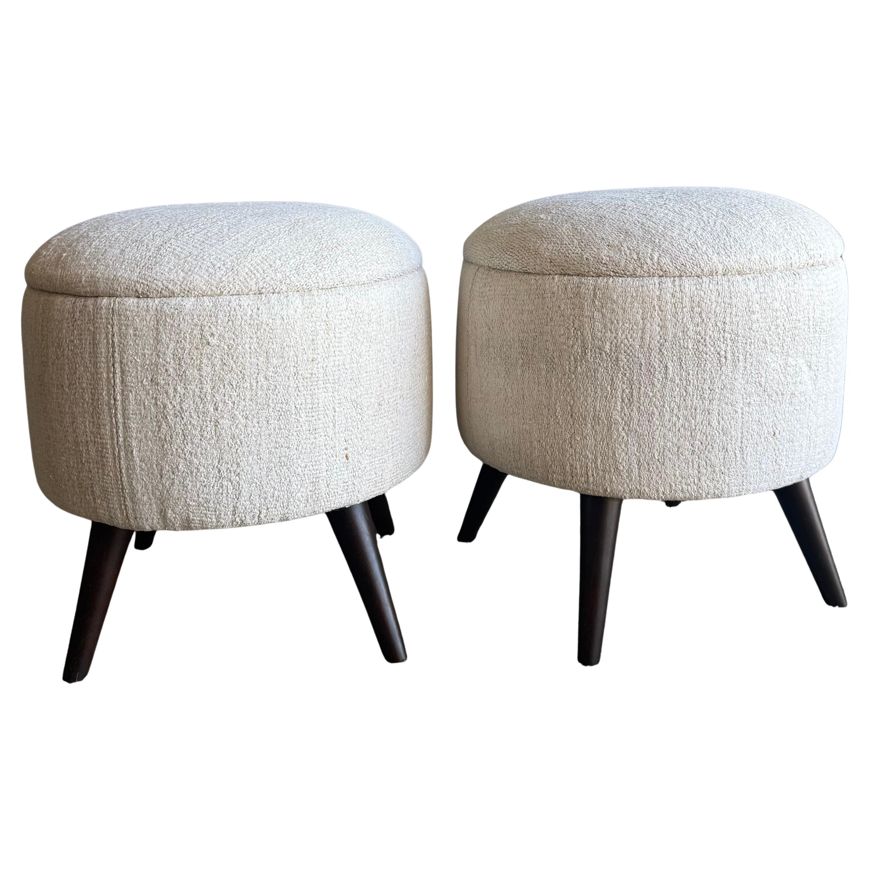 Pair of Vintage Turkish Rug Ottomans For Sale