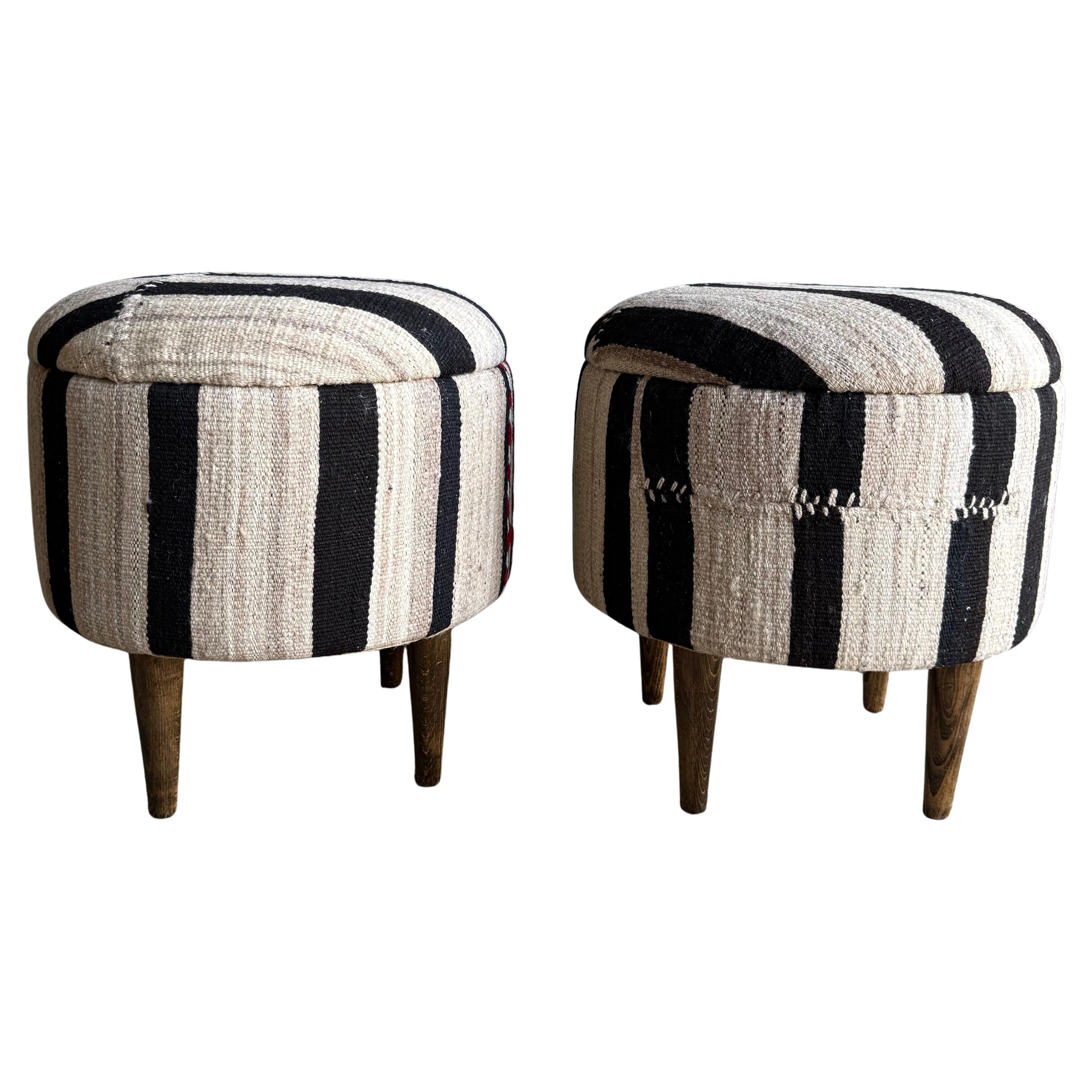 Pair of Vintage Turkish Rug Ottomans