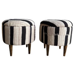 Pair of Vintage Turkish Rug Ottomans