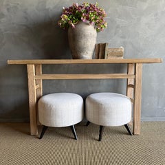 Pair of Vintage Turkish Rug Ottomans with Wood Legs
