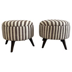Pair of Vintage Turkish Rug Ottomans with Wood Legs