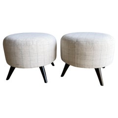 Pair of Vintage Turkish Rug Ottomans with Wood Legs