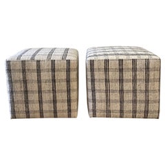 Pair of Vintage Turkish Rug Upholstered Cube Ottomans