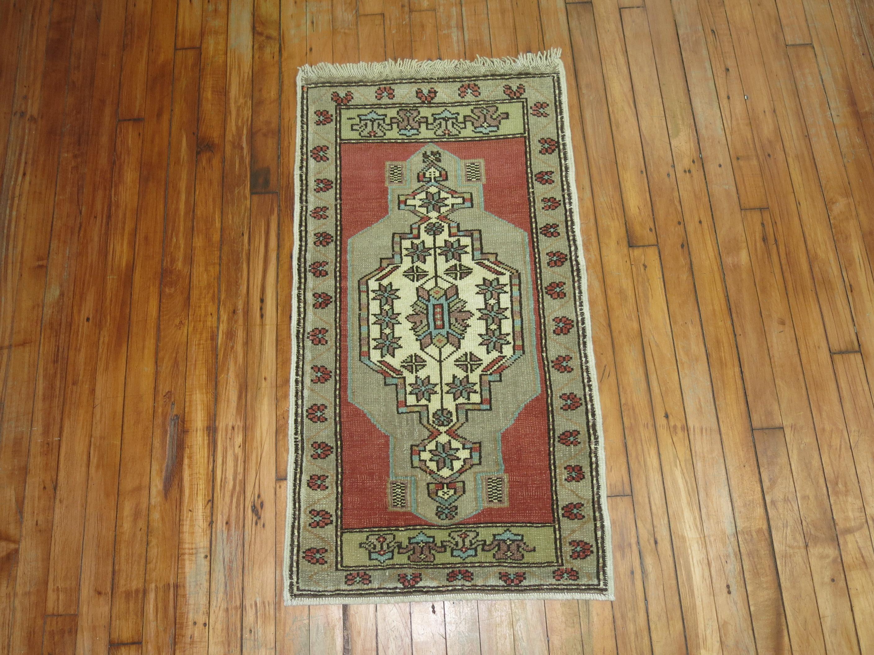Hand-Knotted Pair of Vintage Turkish Yastik Rugs For Sale