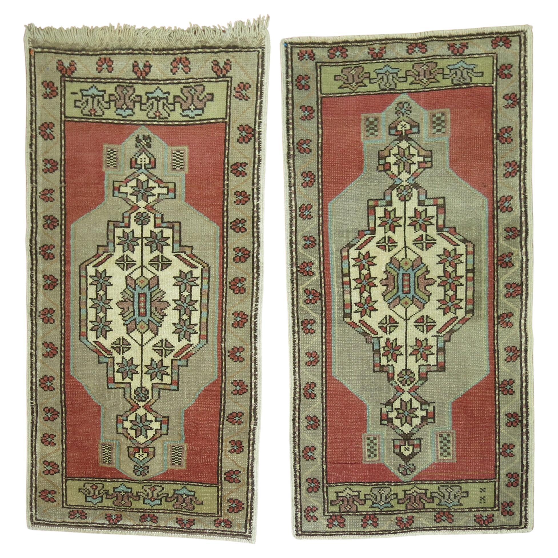 Pair of Vintage Turkish Yastik Rugs For Sale