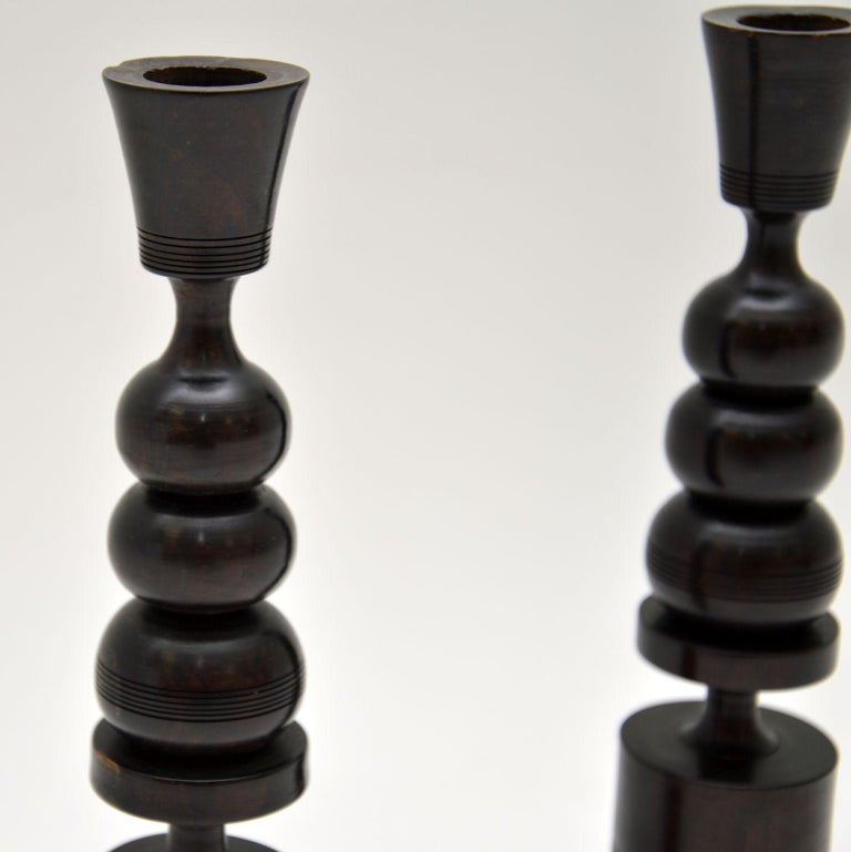 Pair of Vintage Turned Walnut Candlesticks at 1stDibs