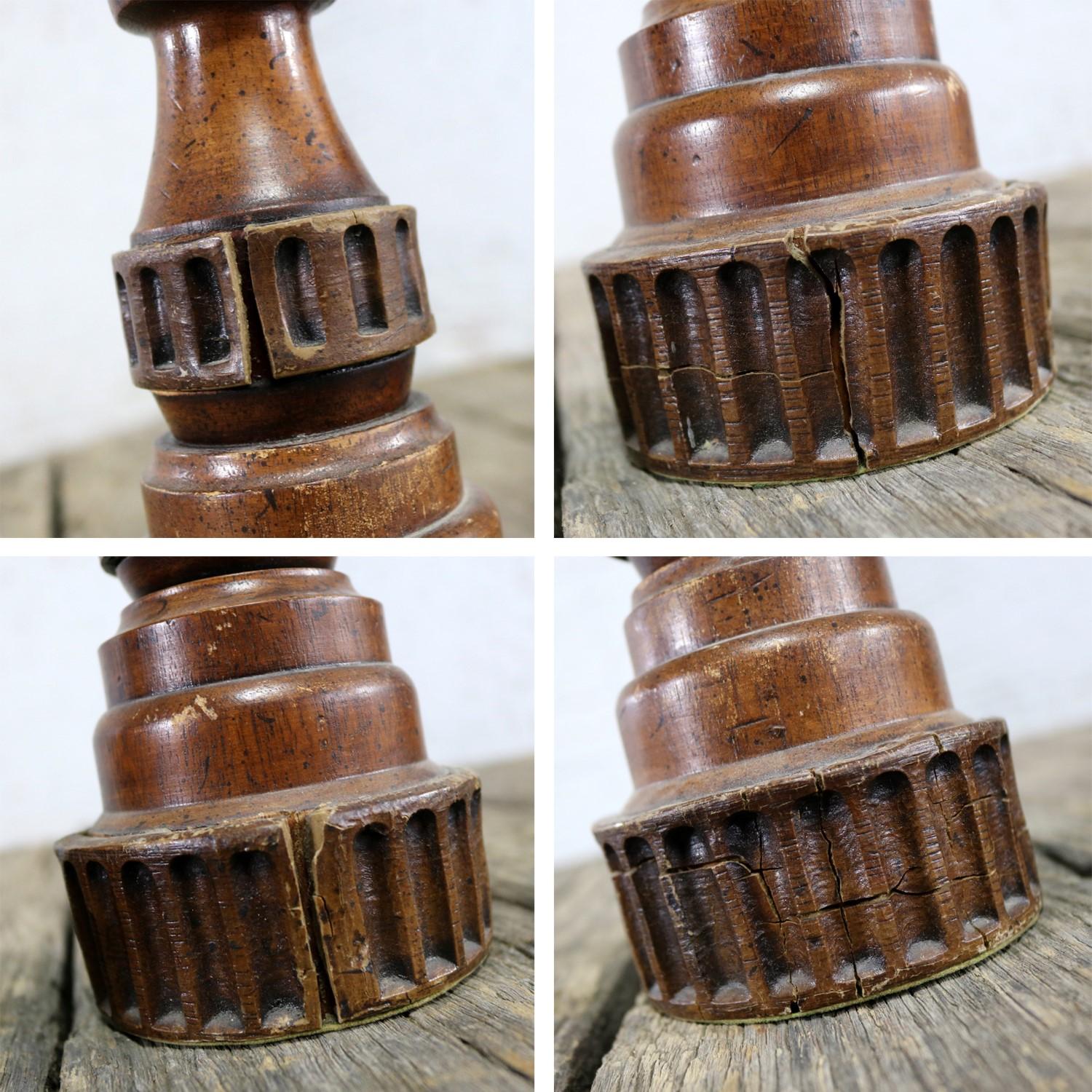 Pair of Vintage Turned Wood and Composite Candleholders For Sale 3