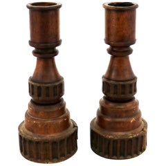 Pair of Vintage Turned Wood and Composite Candleholders