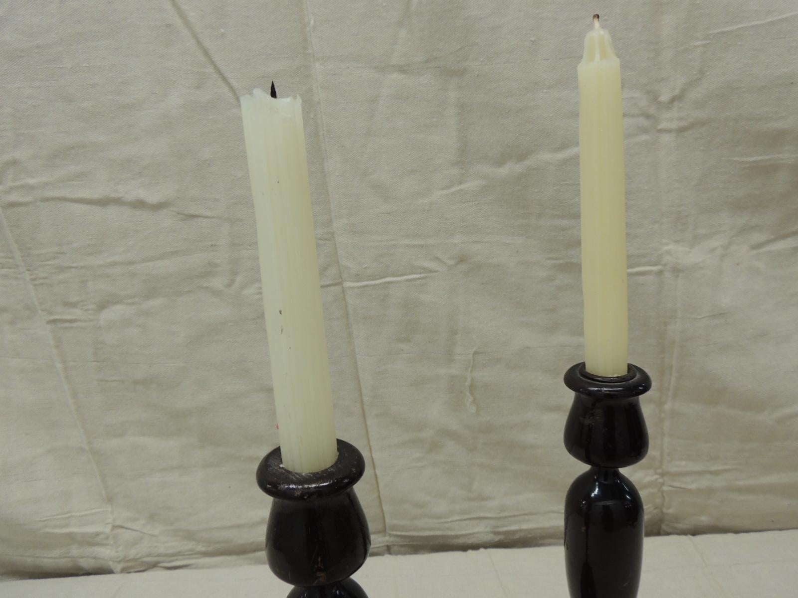 Regency Pair of Vintage Turned Wood Candleholders
