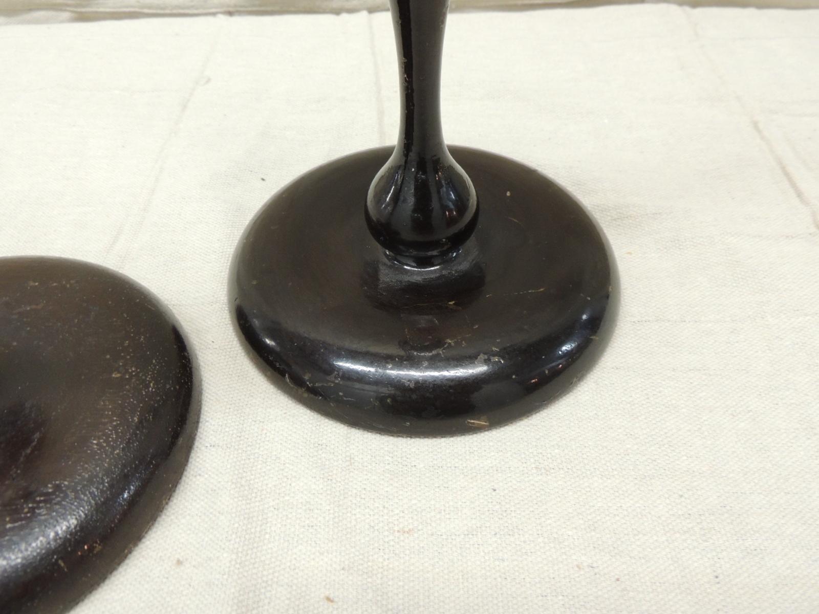 British Pair of Vintage Turned Wood Candleholders